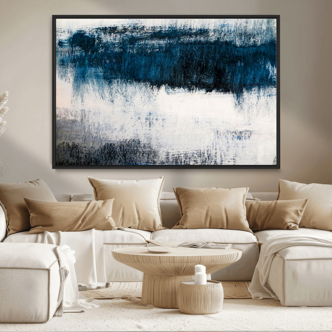 MGV-FC-36X24 - Abstract Blue and White Canvas Art | Large Wall Art for Modern Living Room Decor | Minimalist