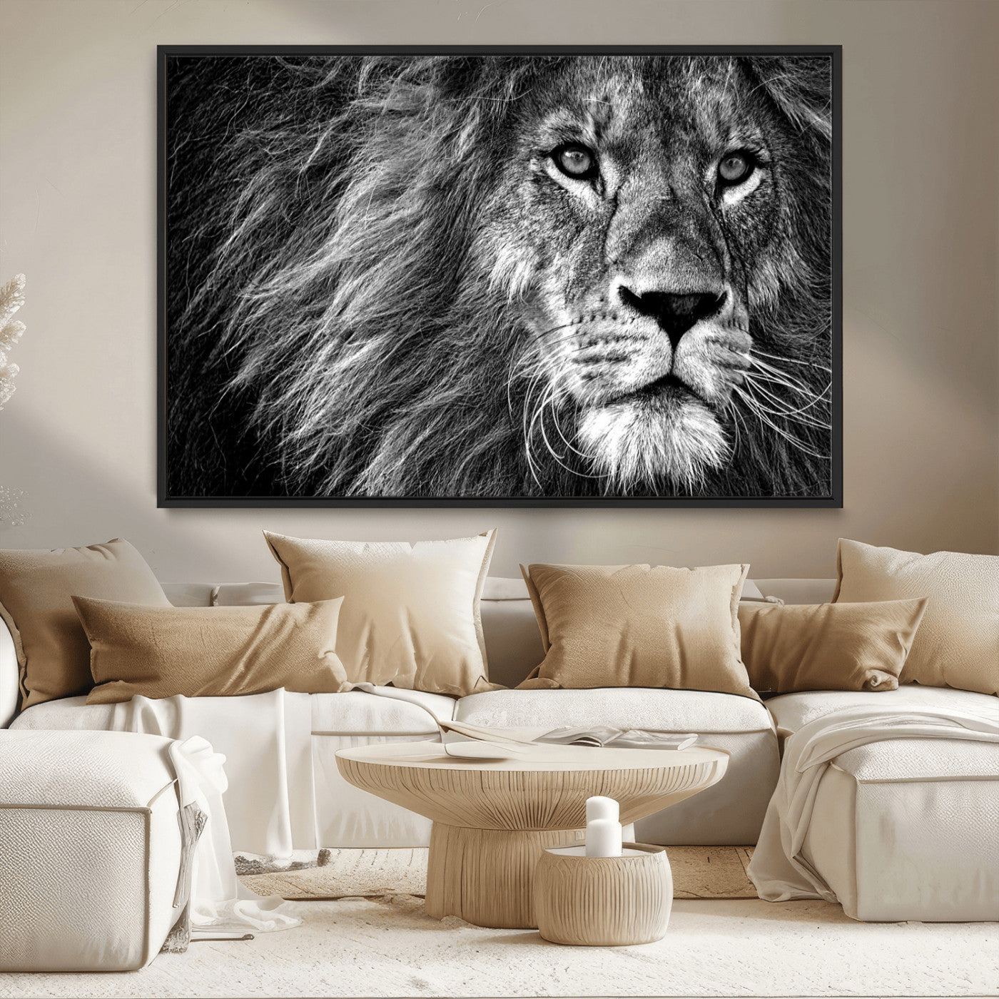 MGV-FC-36X24 - Black and White Lion Canvas Wall Art Print