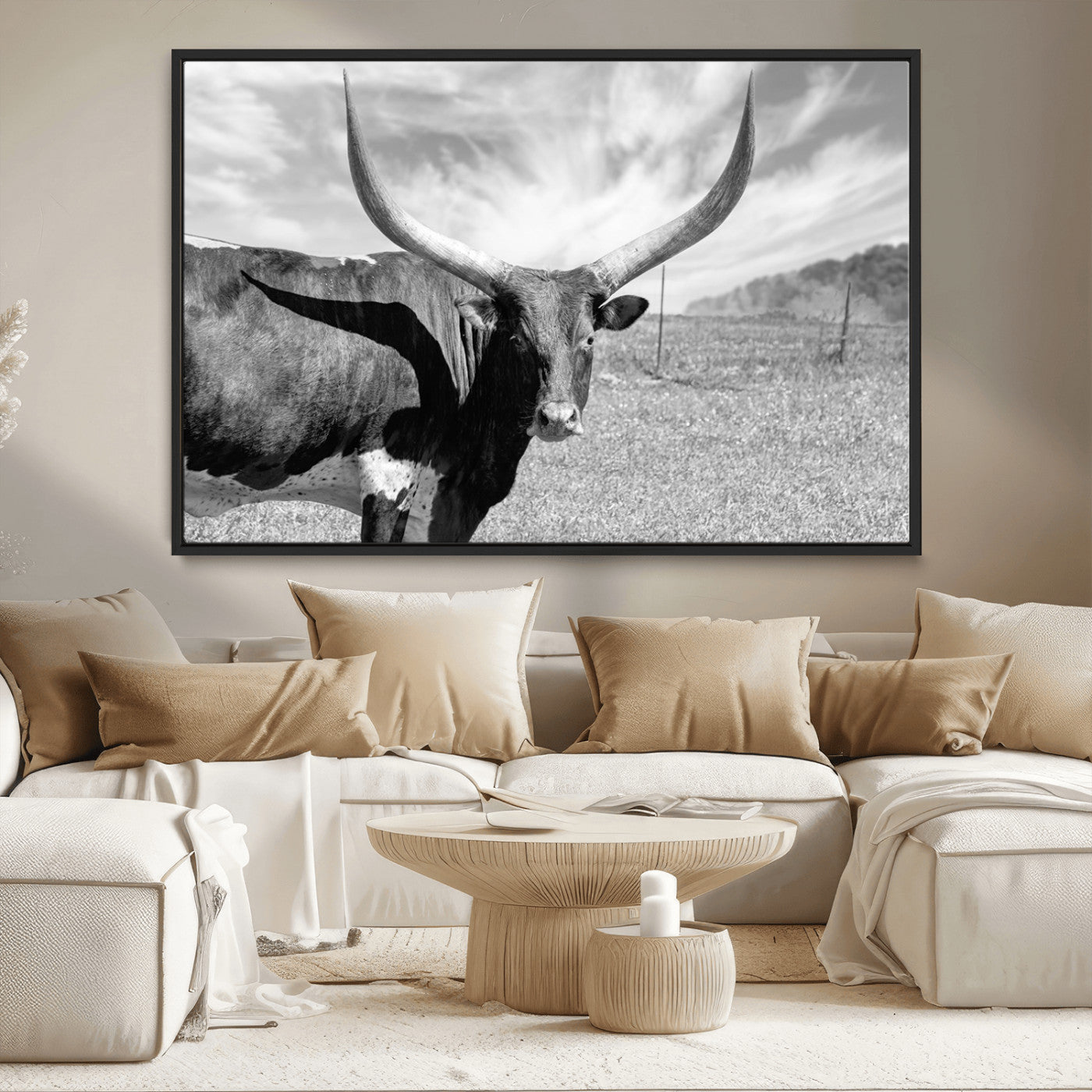 MGV-FC-36X24 - Longhorn Wall Art Canvas Print, Framed Ranch Wall Art Canvas Print