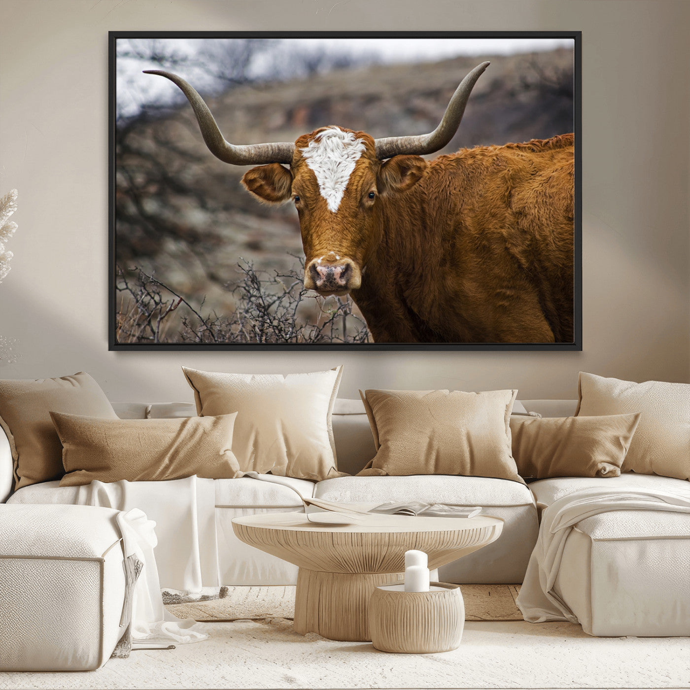 MGV-FC-36X24 - Framed Big Cow Animal Wall Art Canvas Print