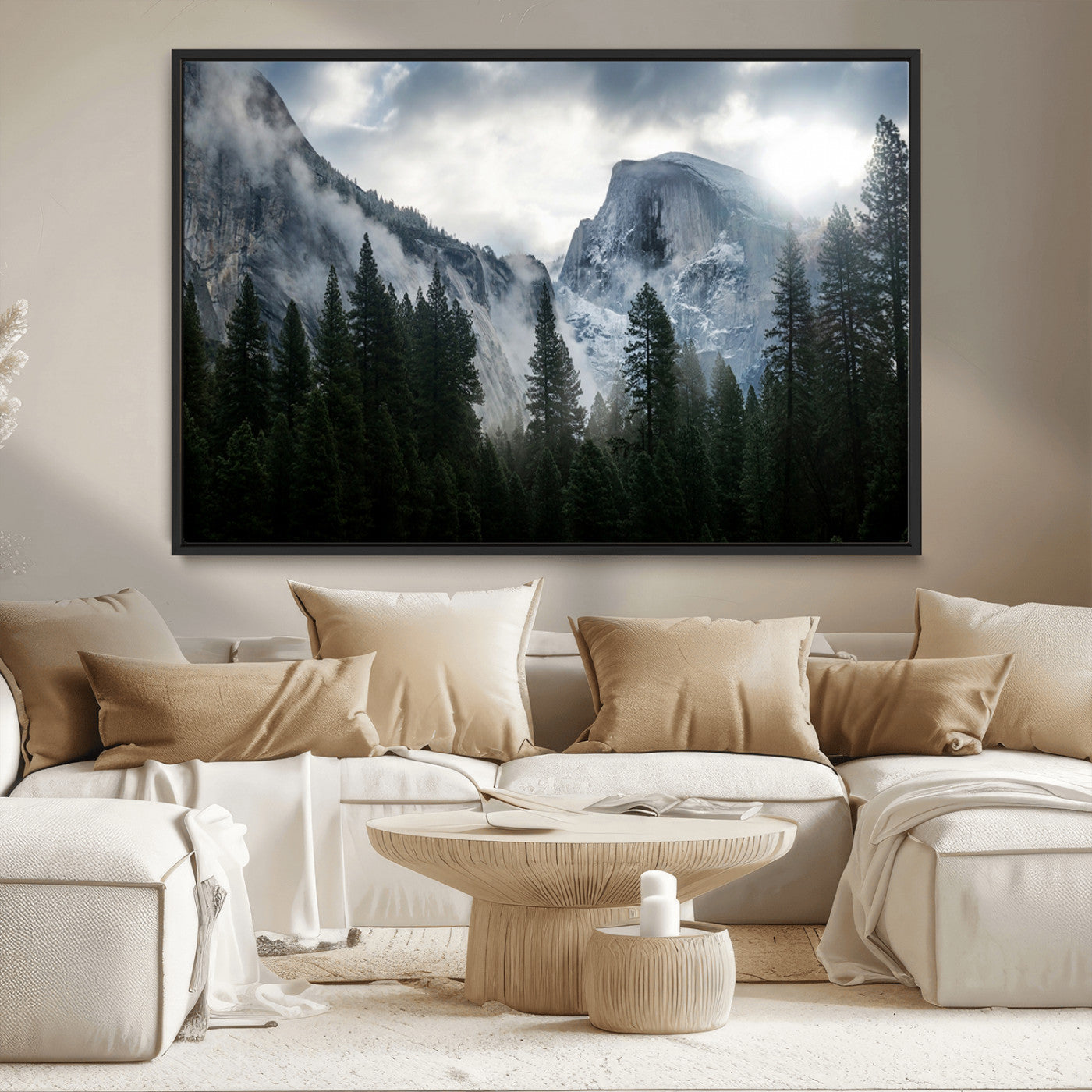 MGV-FC-36X24 - Yosemite National Park El Capitan Foggy Mountain Wall Art | Large Canvas Print for Living Room,