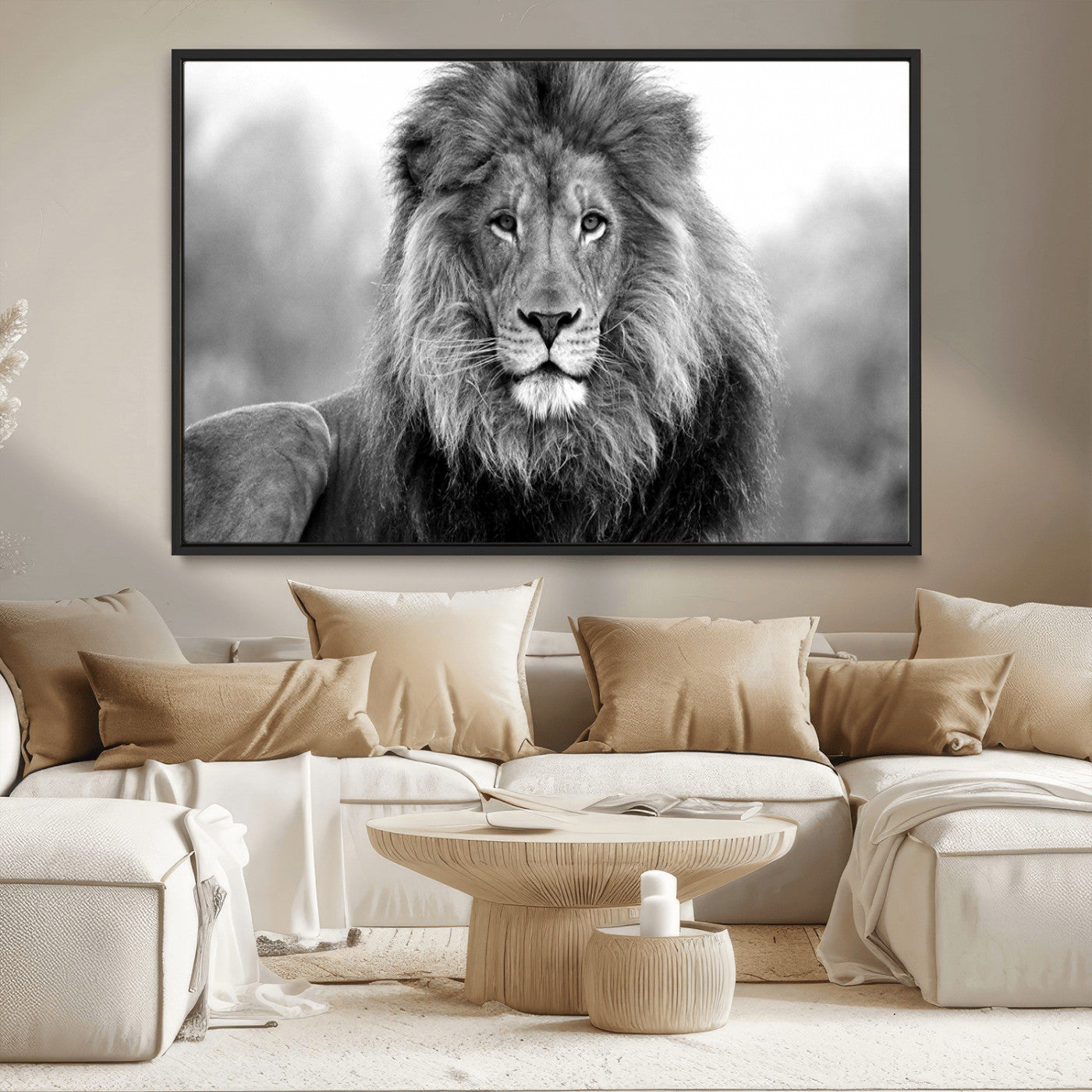 MGV-FC-36X24 - Black and White Lion Canvas Wall Art Animal Print