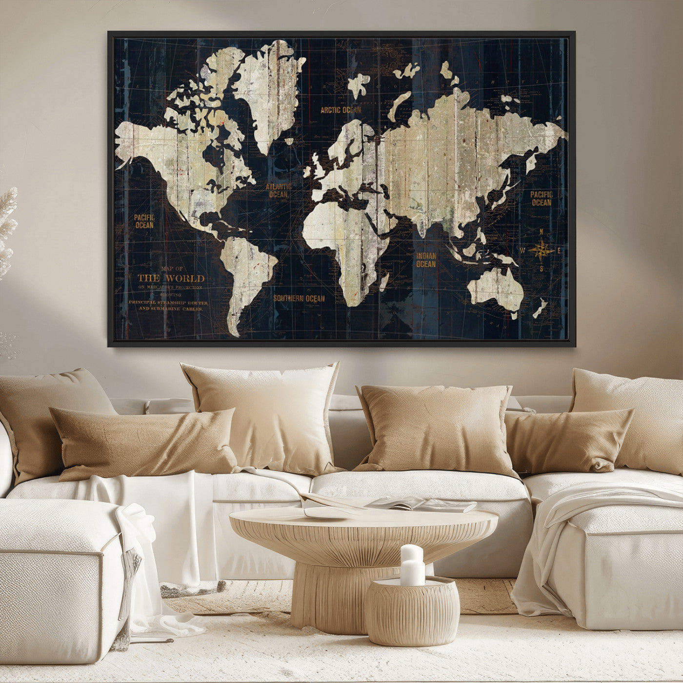 MGV-FC-36X24 - Push Pin World Map Canvas Print – Framed Wall Art for Couples to Track Their Travels – Anniversary