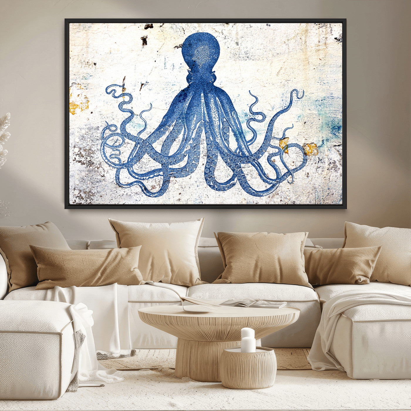 MGV-FC-36X24 - Octopus Canvas Wall Art | Coastal Marine Life Artwork for Living Room, Bedroom, or Office |