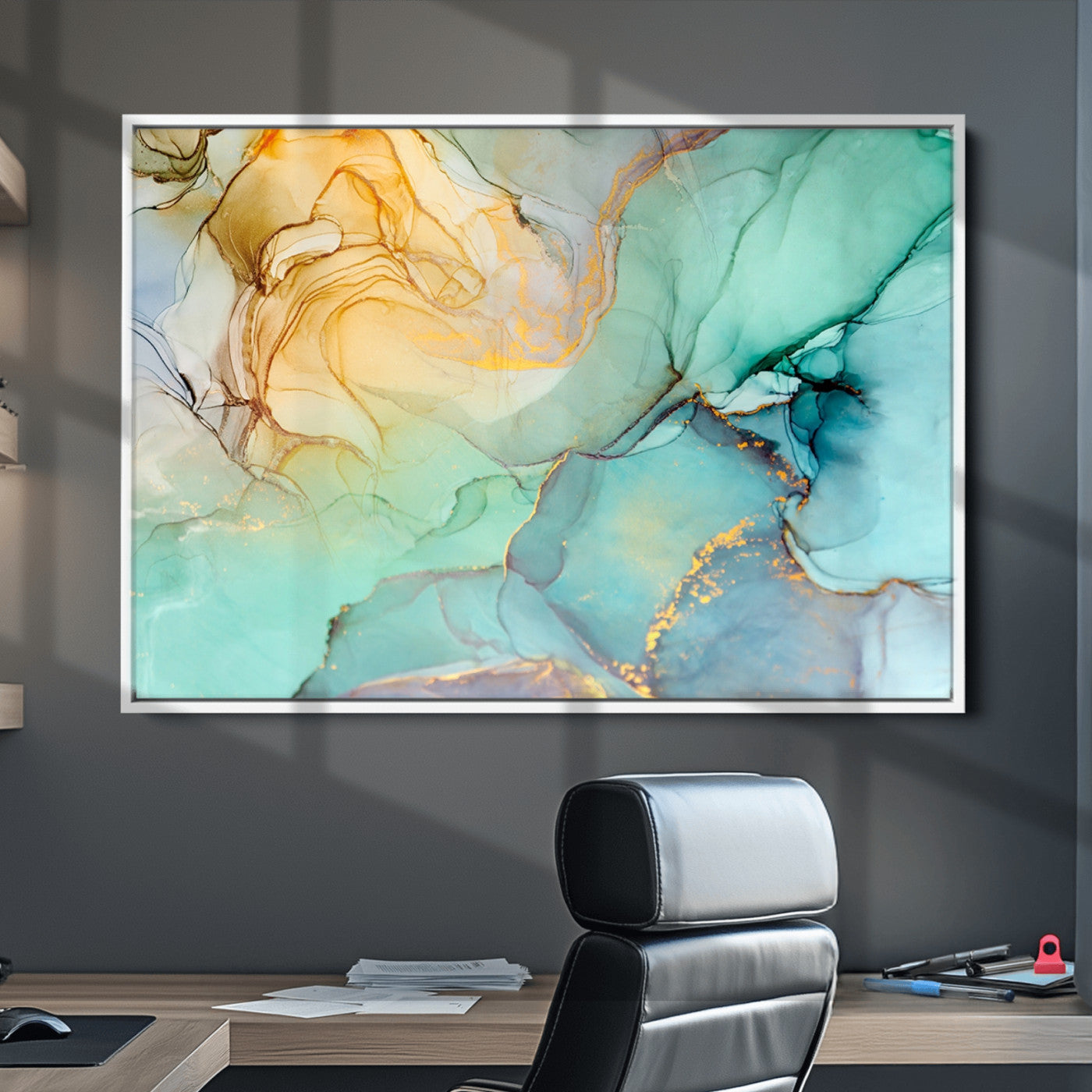 47242-MGV-CV-36X24-Green Marble Fluid Effect Wall Art Abstract Canvas Wall Art Print
