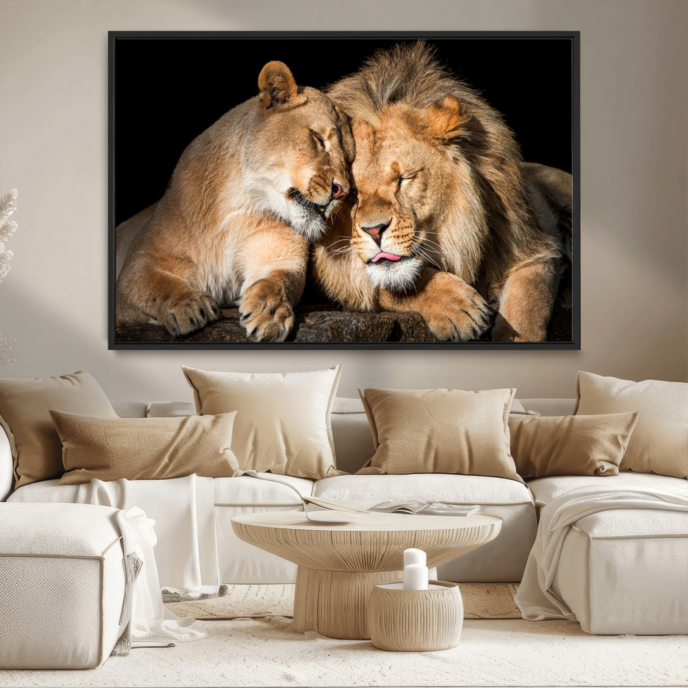 MGV-FC-36X24 - Lion and Lioness Wall Art Print Canvas | 3-Panel African Wildlife Canvas Print | Animal-Themed Art