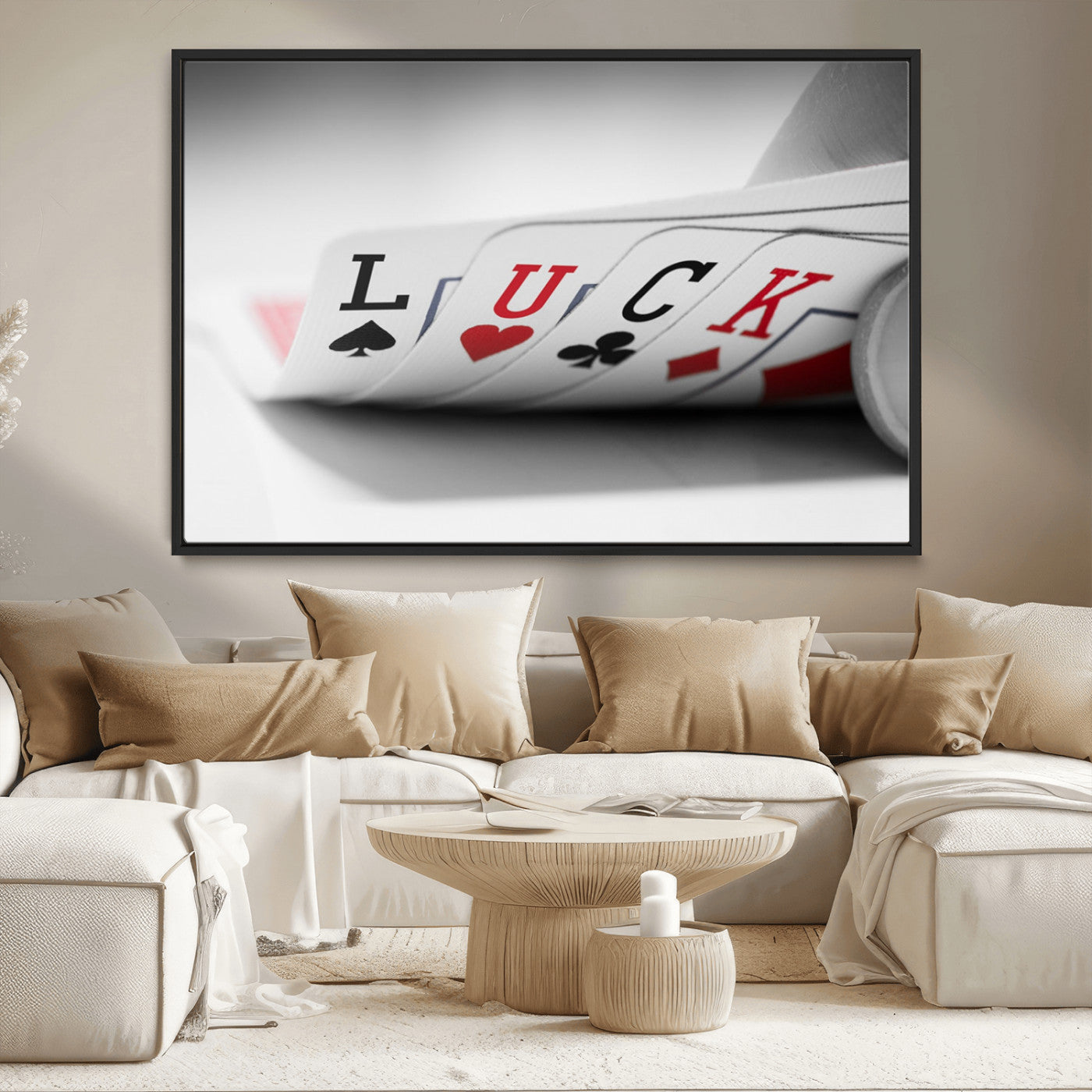 MGV-FC-36X24 - Framed Luck Poker Cards Canvas – Modern Triptych Wall Art, Ready to Hang for Game Rooms