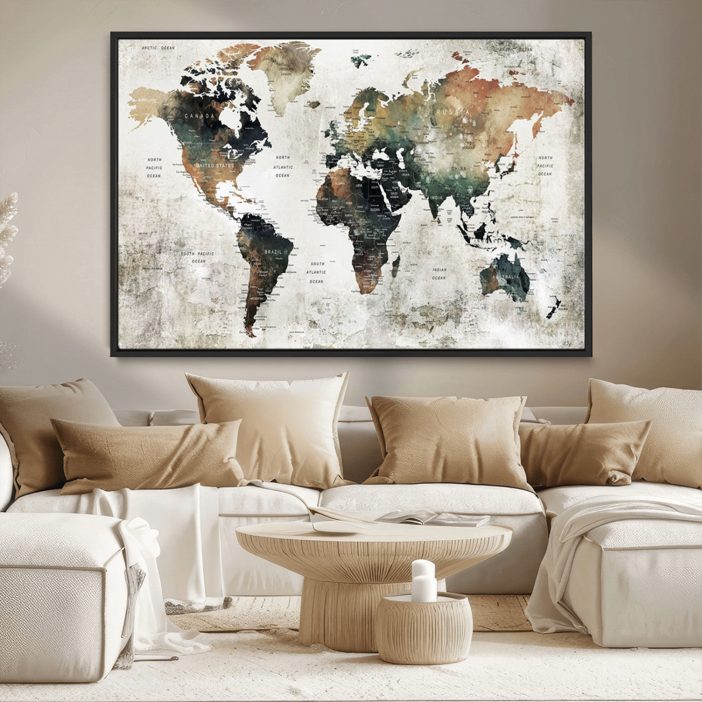 MGV-FC-36X24 - Push Pin World Map Canvas Print – Framed Wall Art for Couples to Track Their Travels – Anniversary