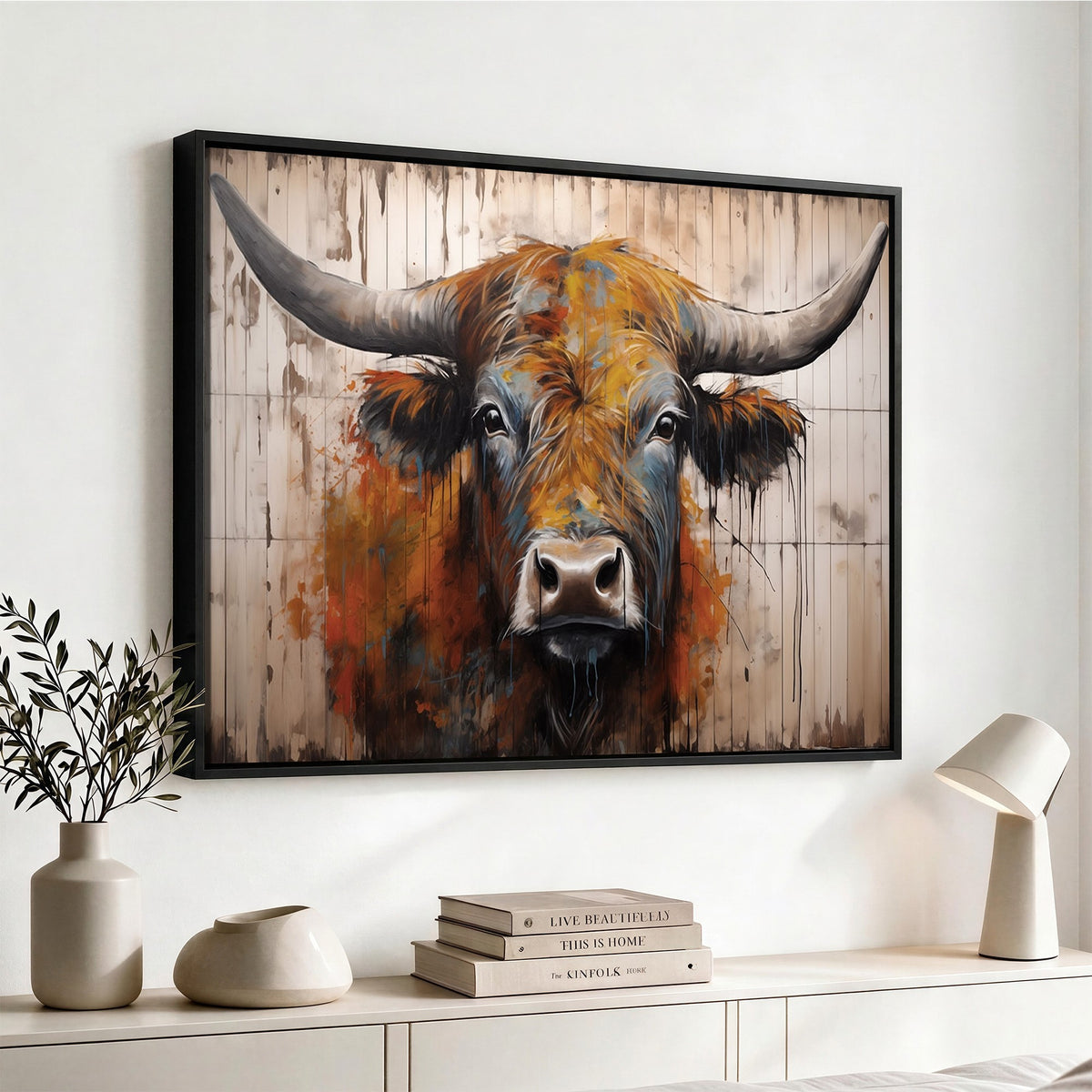 47284-MGV-CV-24X16 - Abstract Bull Highland Cow Canvas Wall Art Print