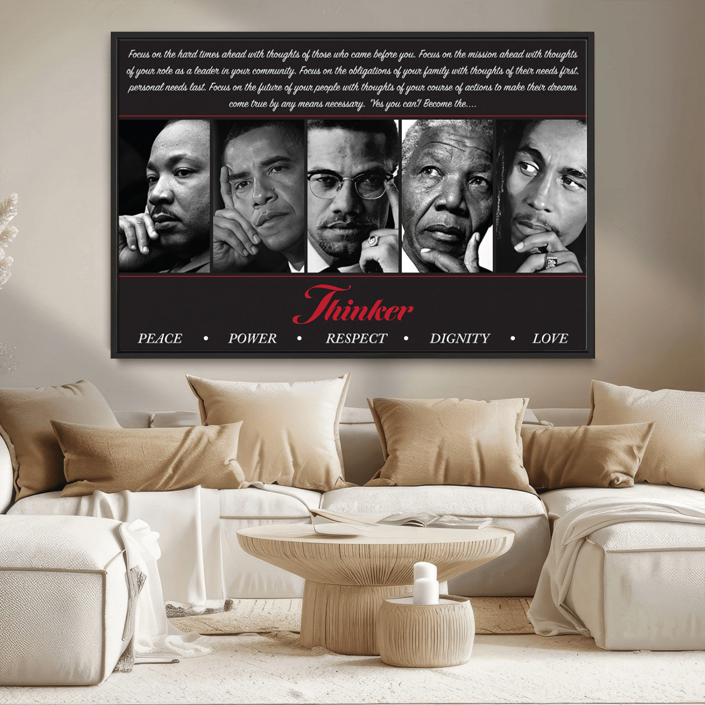 MGV-FC-36X24 - Thinker Peace Power Respect Dignity Wall Art | Thinkers of Changel Wall Art Featuring Icons of