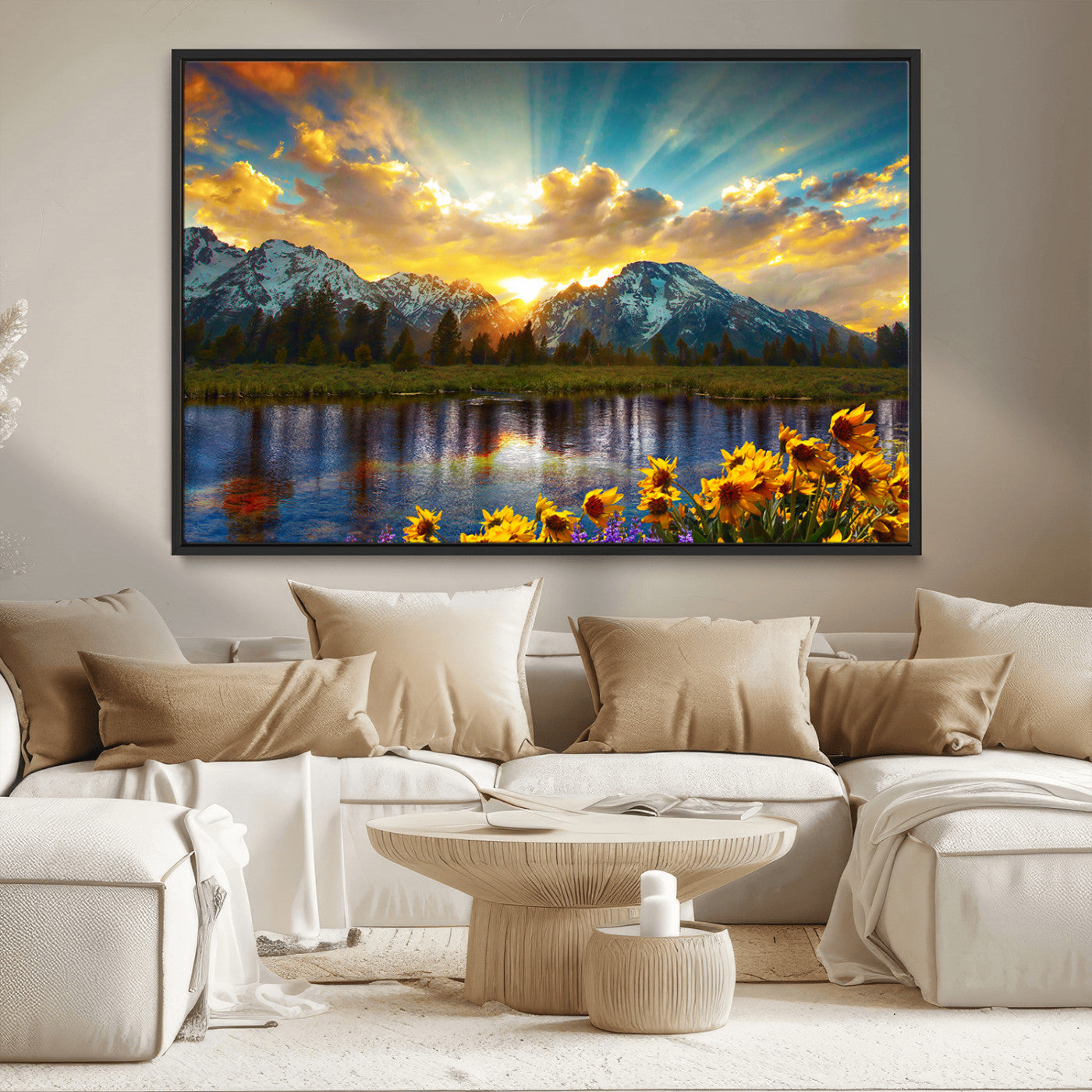 MGV-FC-36X24 - Grand Teton Park Amazing Mountain Landscape Sunset Wall Art Canvas Print