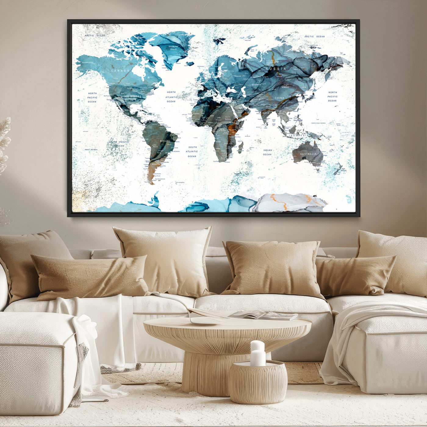 MGV-FC-36X24 - Push Pin World Map Canvas Print – Framed Wall Art for Couples to Track Their Travels – Anniversary