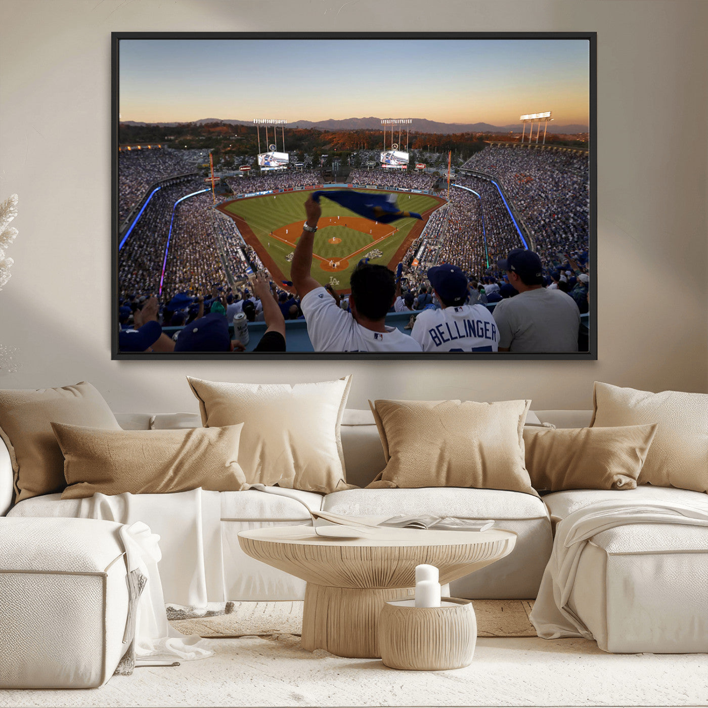 MGV-FC-36X24 - Dodger Stadium Sunset Game Triple Canvas Wall Art - Los Angeles Dodgers MLB Match