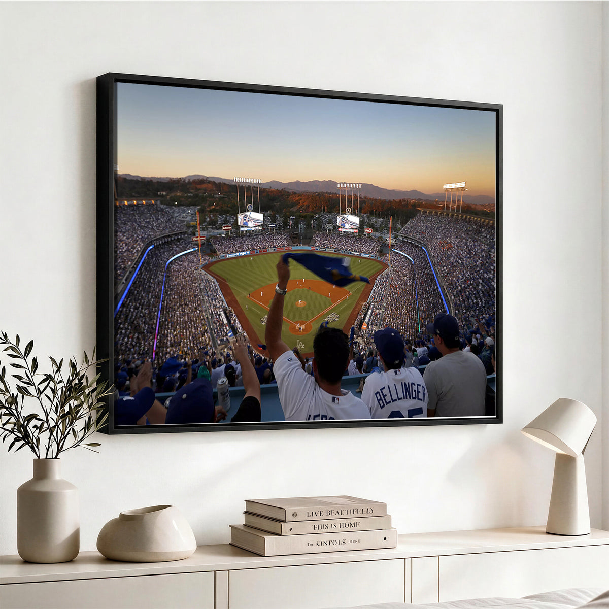 60162-MGV-CV-36X24 - Dodger Stadium Sunset Game Triple Canvas Wall Art, Los Angeles Dodgers MLB Match