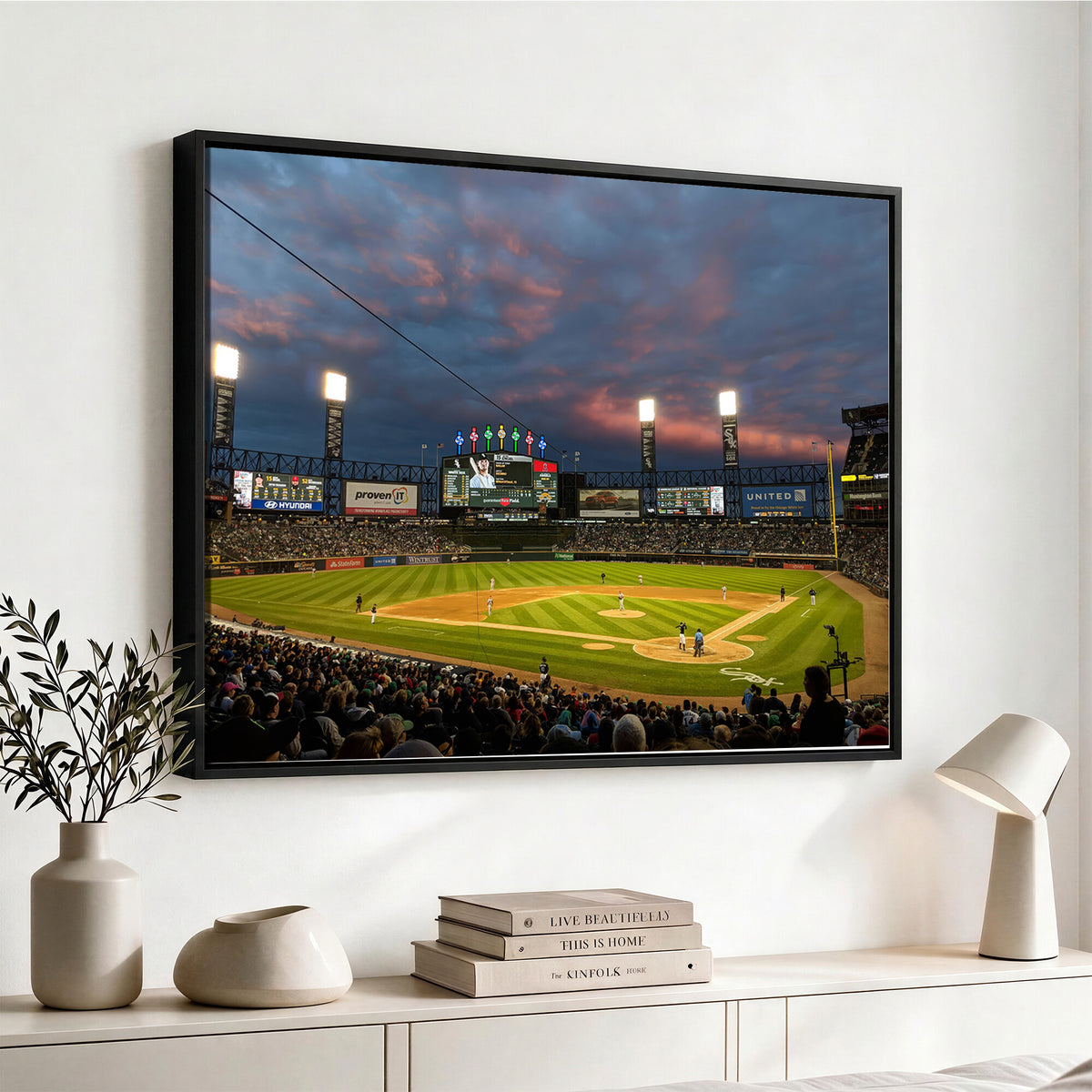 96063-MGV-CV-36X24 - Chicago White Sox Baseball Team Print Canvas, Guaranteed Rate Field, Framed and Ready to Hang