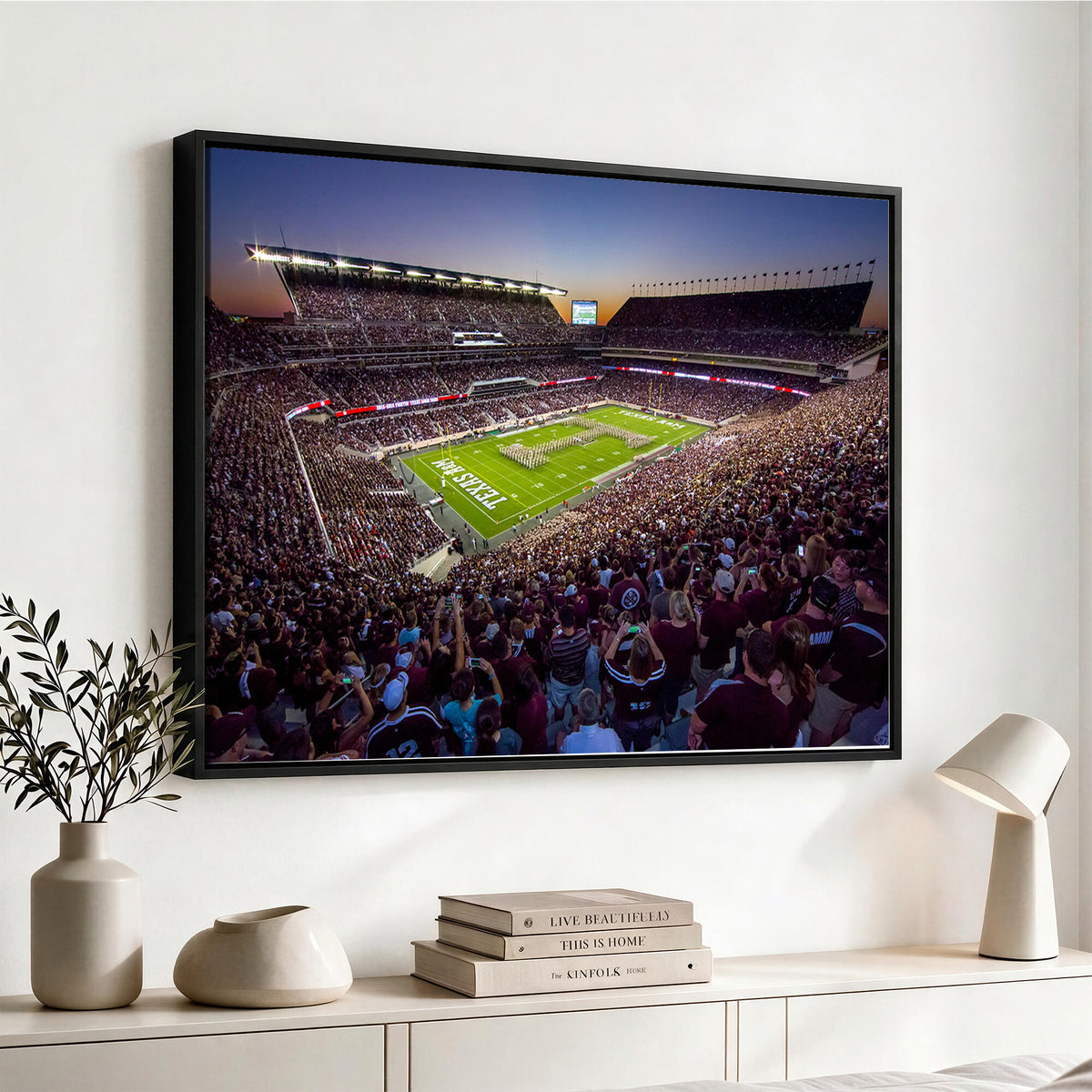 25148-MGV-CV-36X24 - Texas A&M University Aggies Football Team Print, College Station Kyle Field, Framed and Ready to Hang