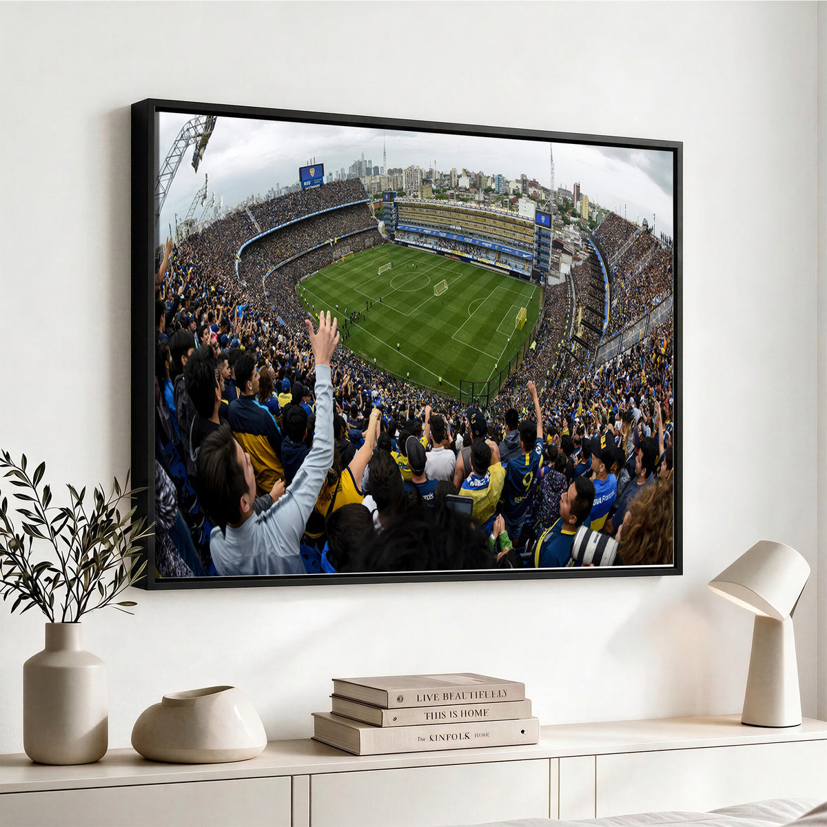 23173-MGV-CV-36X24 - Boca Juniors Soccer Team Print, Buenos Aires Bombonera, Framed and Ready to Hang