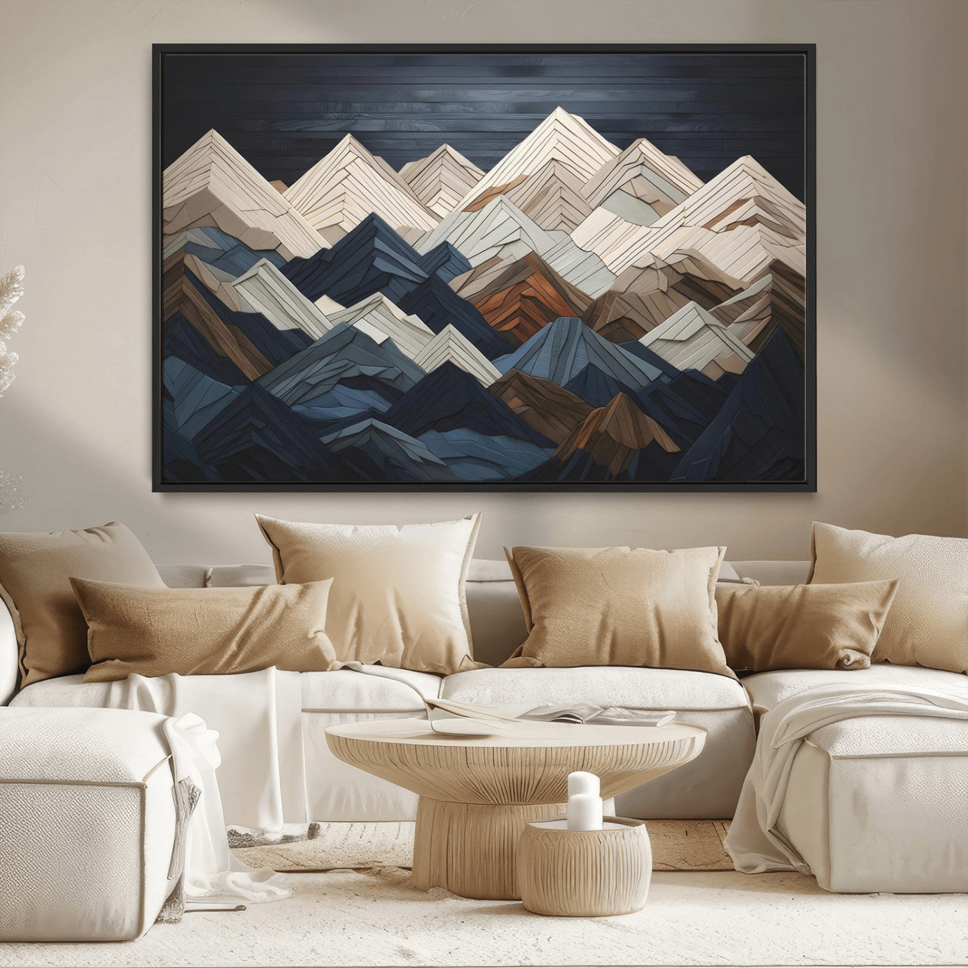 MGV-FC-36X24 - Mountain Range Art Wood Style Wall Art - Ready to Hang 3-Piece Set for Modern Rustic Decor, Abstract
