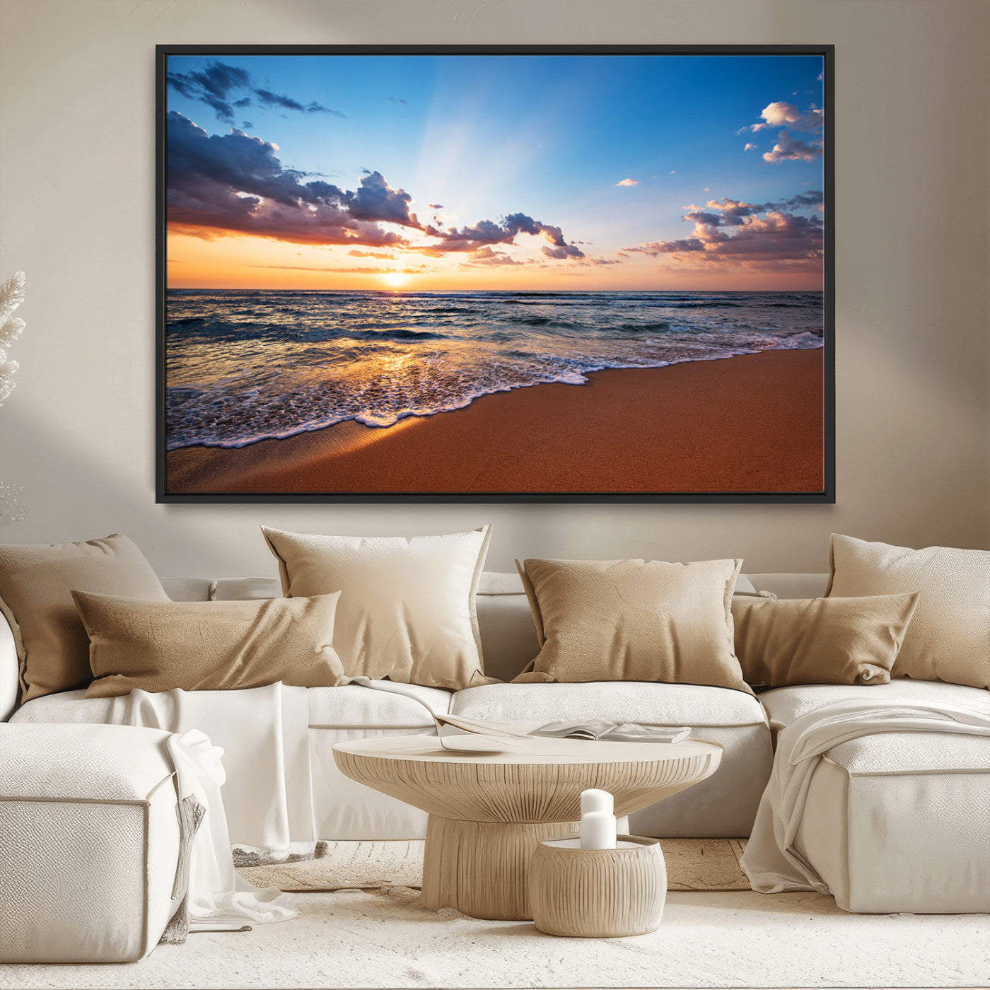 MGV-FC-36X24 - Golden Hour Beach Sunset Wall Art | Canvas Print | Ready to Hang | Coastal Wall Art for Living Room