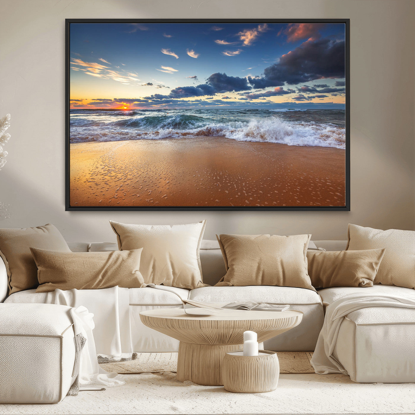 MGV-FC-36X24 - Beach Canvas Wall Art - Coastal Seascape Print for Living Room or Bedroom, Ocean Waves on Sand,