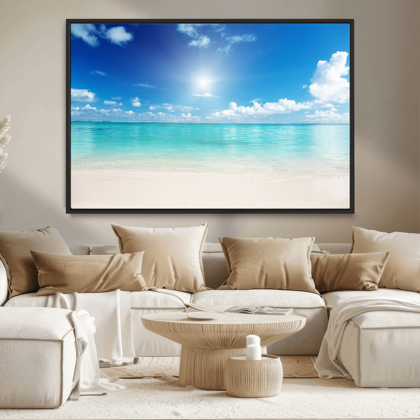 MGV-FC-36X24 - Blue Ocean Wall Art Canvas Print - Tranquil Ocean Paradise Triptych Wall Art - Ready to Hang Beach