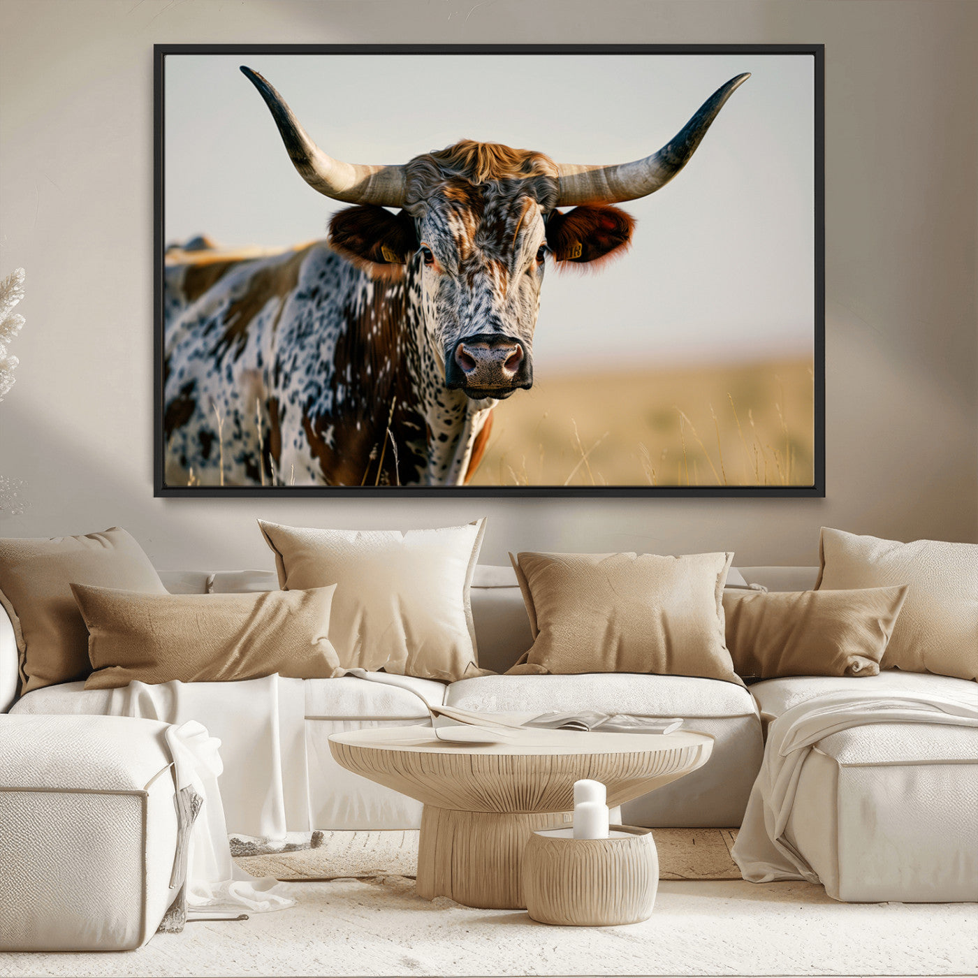 MGV-FC-36X24 - Texas Bull Longhorn Wall Art Canvas Print for Farm House Wall Decor, Farmhouse Wall Art Print