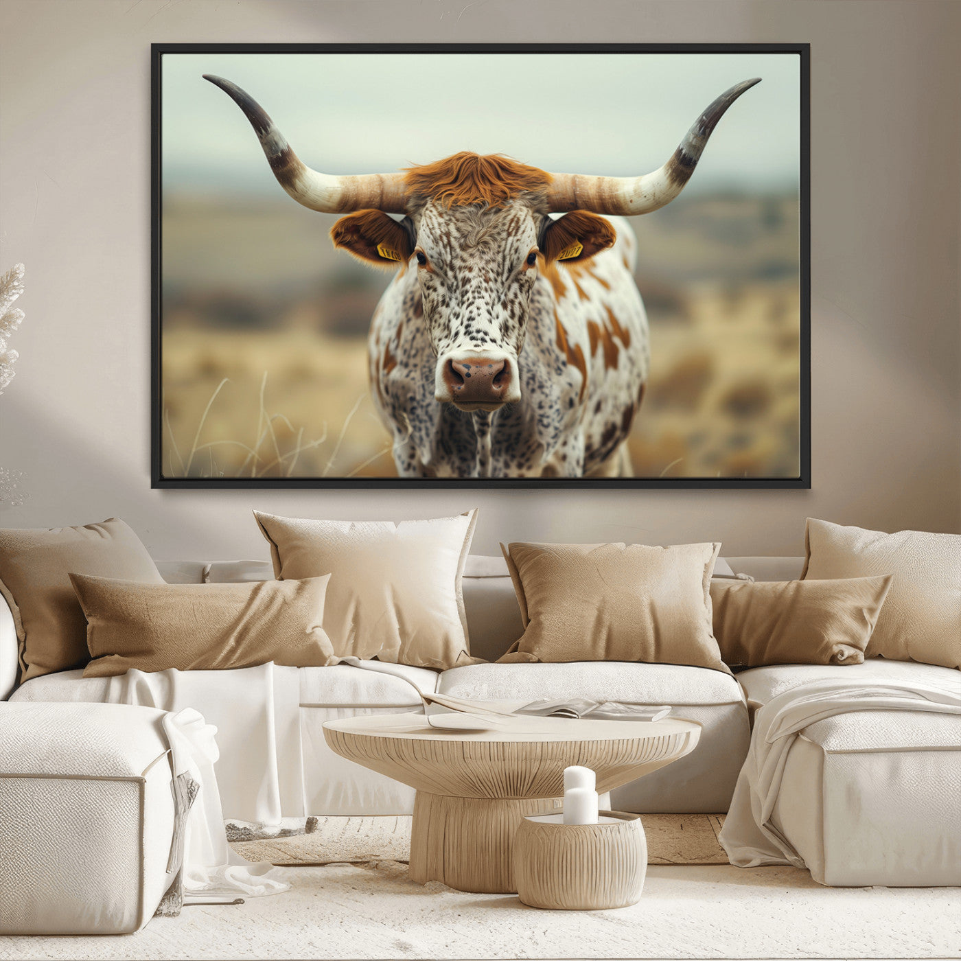 MGV-FC-36X24 - Texas Cow Longhorn Wall Art Canvas Print for Farm House Wall Decor, Farmhouse Wall Art Print