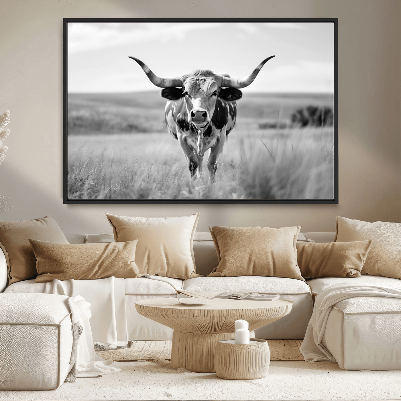 MGV-FC-36X24 - Texas Cow Longhorn Wall Art Canvas Print for Farm House Wall Decor, Farmhouse Wall Art Print