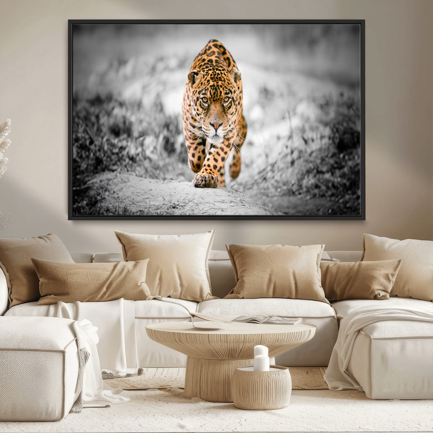 MGV-FC-36X24 - Jaguar Wall Art Canvas Print - Majestic Big Cat in Focused Pursuit - Ready to Hang