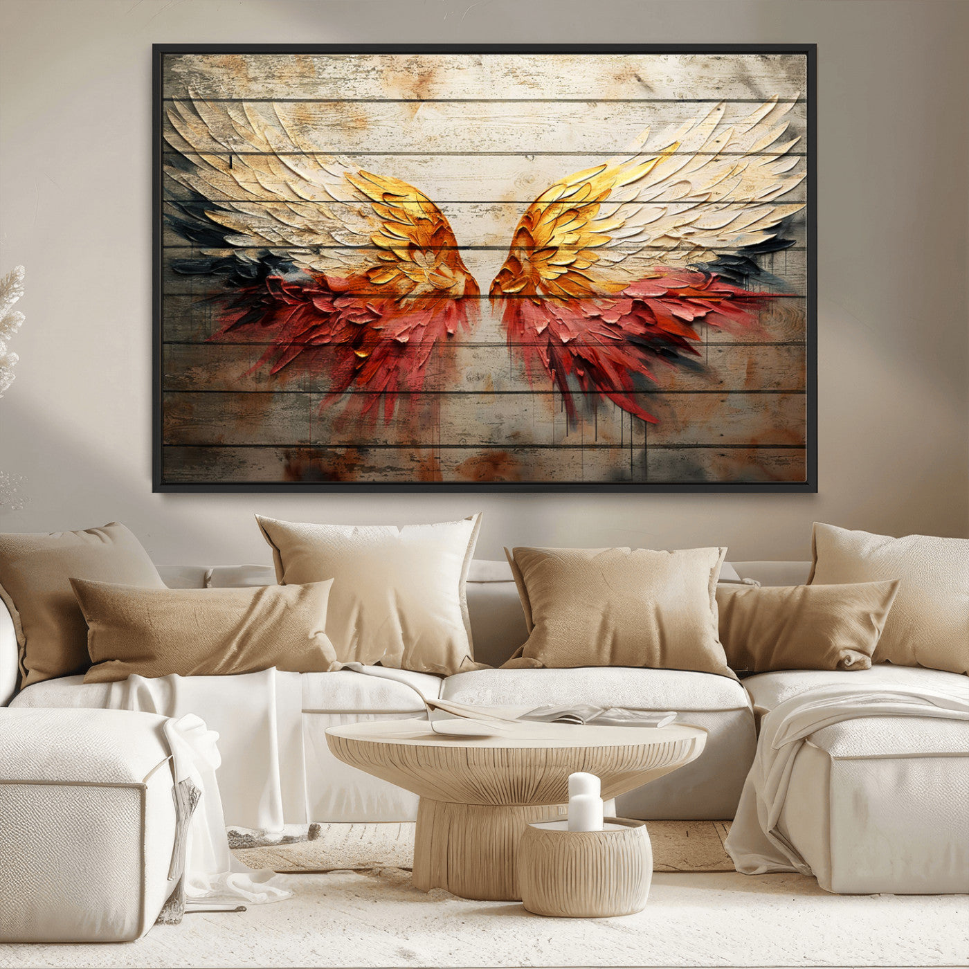 MGV-FC-36X24 - Abstract Angel Wings Canvas Wall Art – Framed and Ready to Hang Modern Angelic Wings Decor for