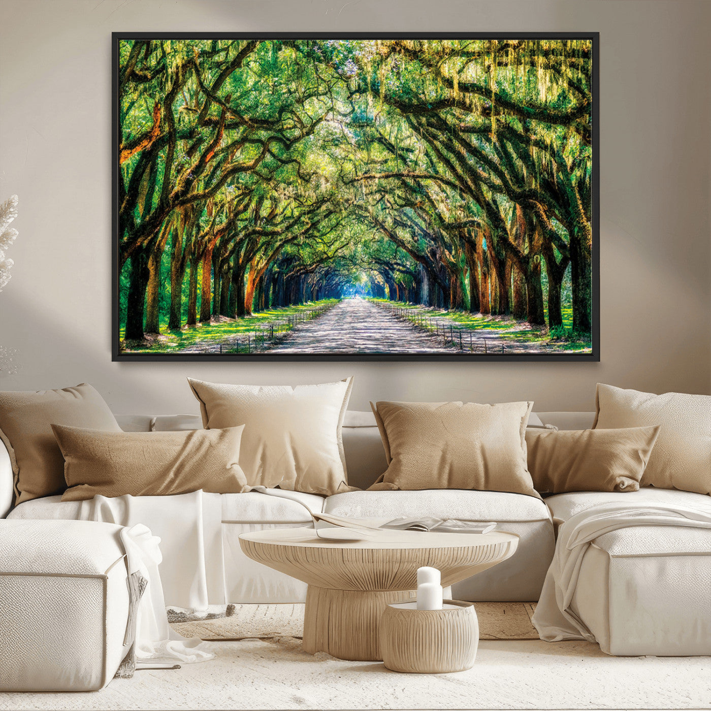 MGV-FC-36X24 - Serene Tree Tunnel Wall Art Canvas Print – Pathway Under Canopy of Lush Green Trees, Nature-Inspired