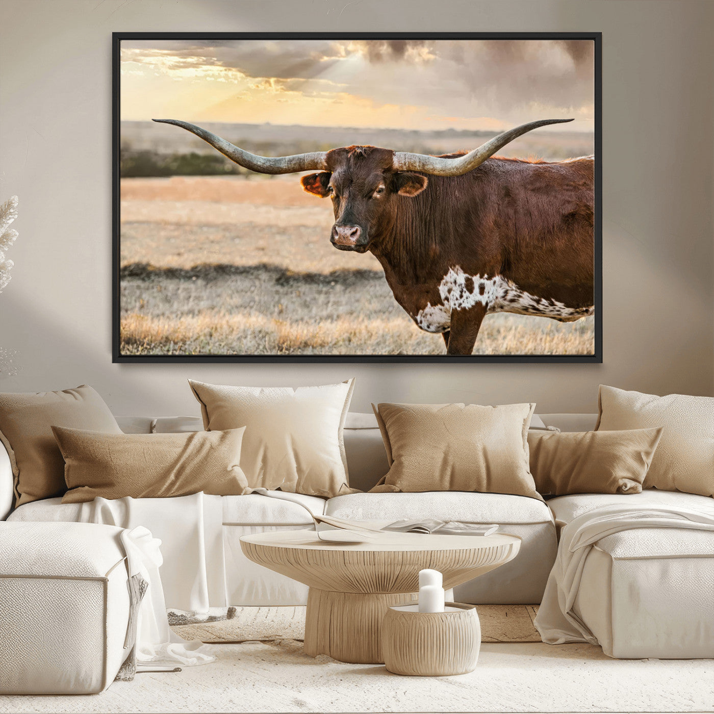 MGV-FC-36X24 - Texas Longhorn Wall Art Canvas Print, Rustic Ranch Decor, Majestic Western Longhorn Cattle