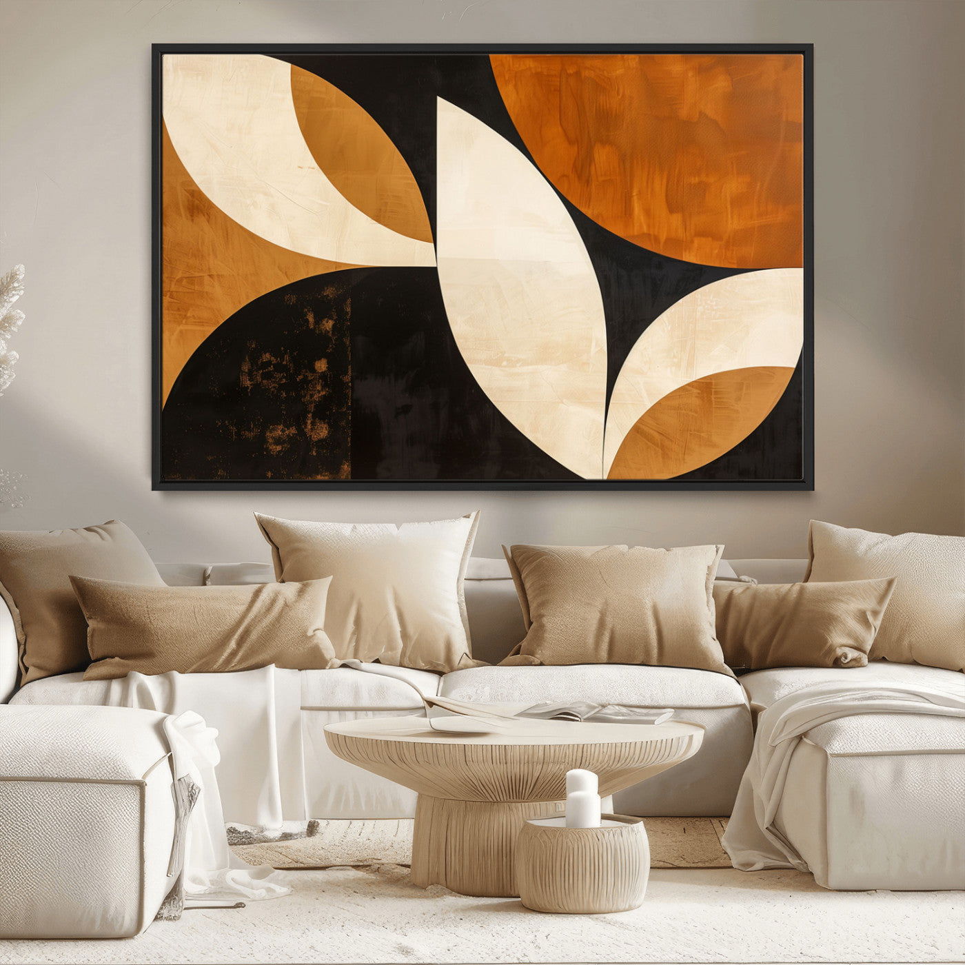 21251-MGV-FC-36X24_Black-Geometric Abstract Wall Art Canvas Print, Mid Century Modern Wall Art Print
