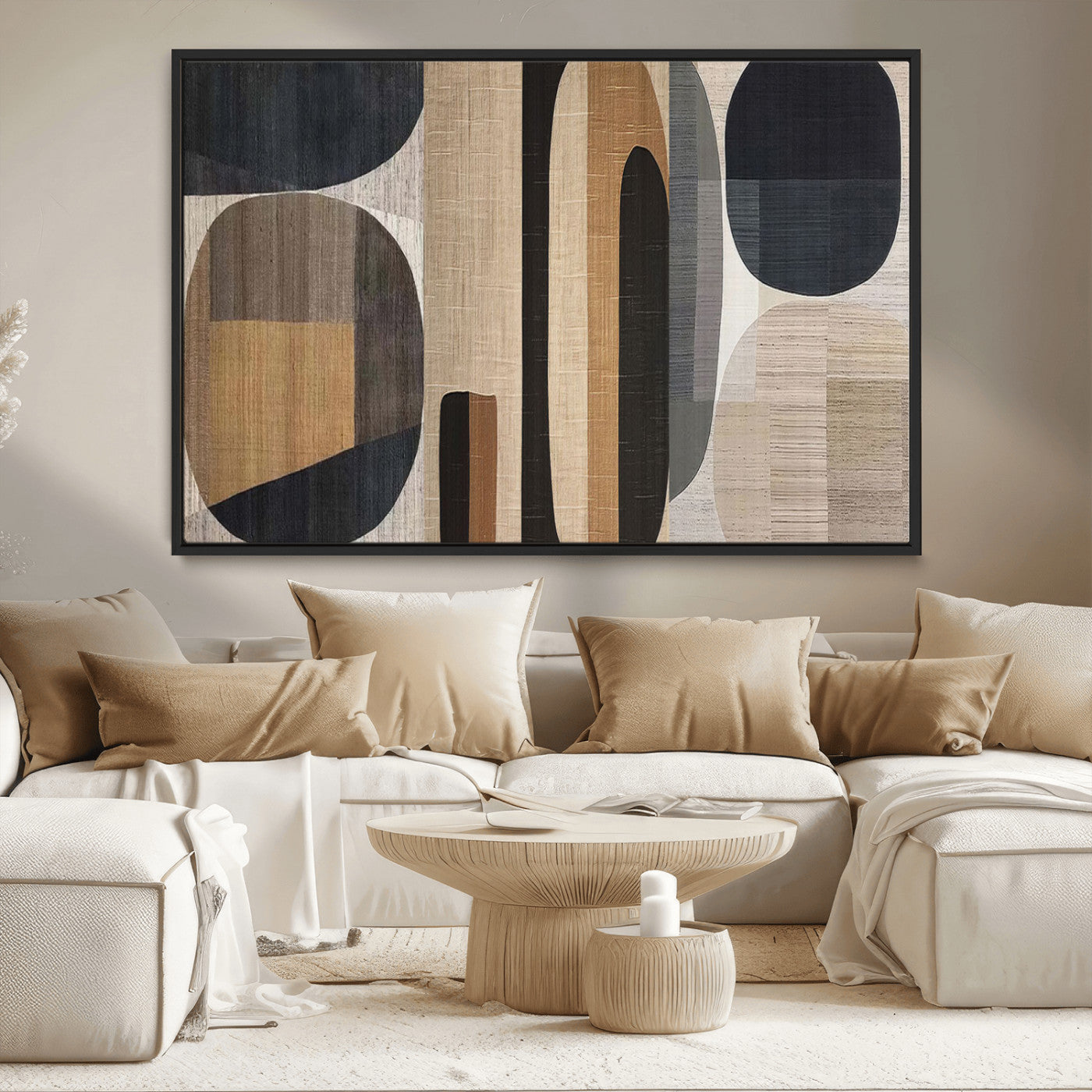 MGV-FC-36X24 - Abstract Minimalist Canvas Wall Art - Neutral Geometric Modern Boho Decor, Minimalist Brown Wabi