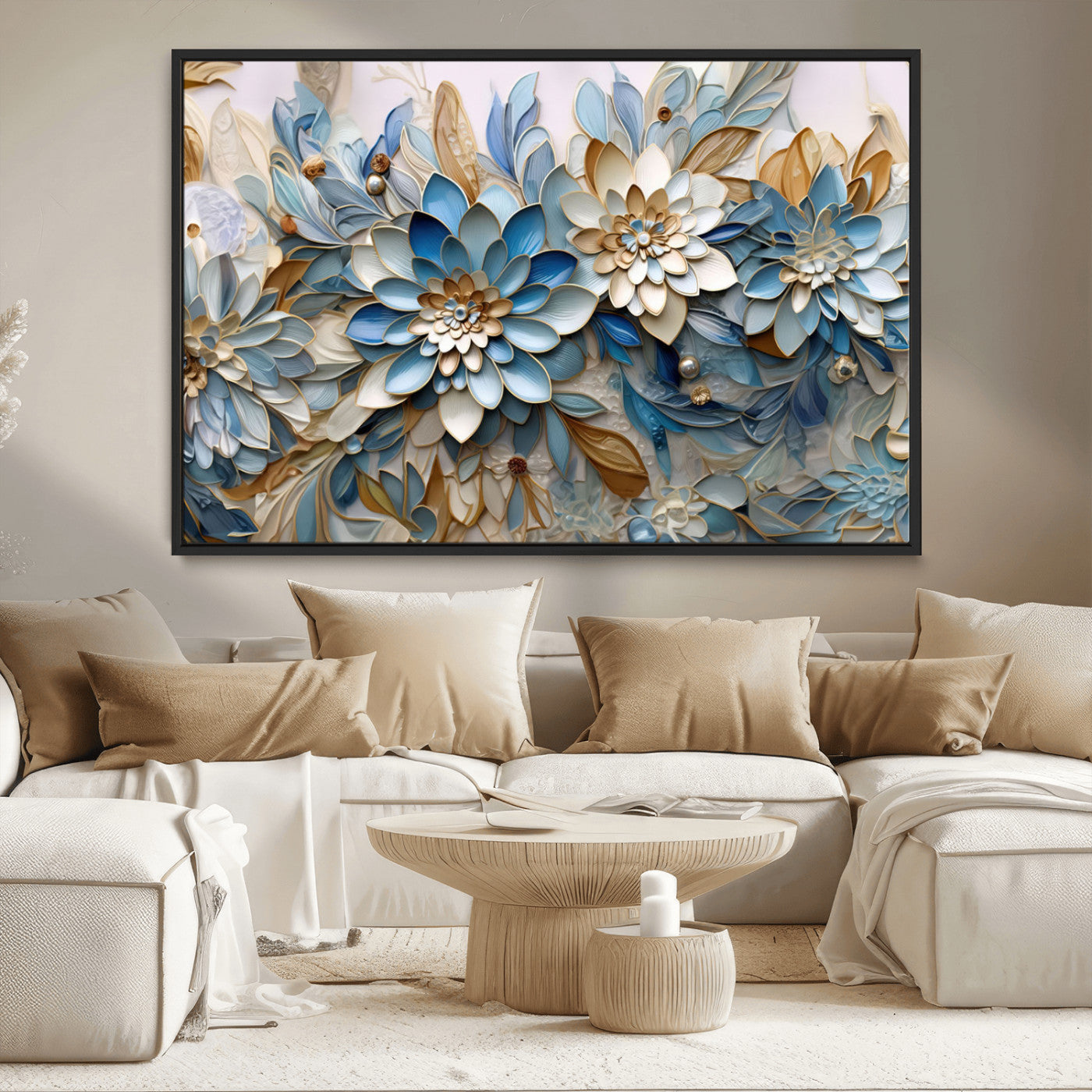 MGV-FC-36X24 - Blu Abstract Flower Wall Art Canvas Print