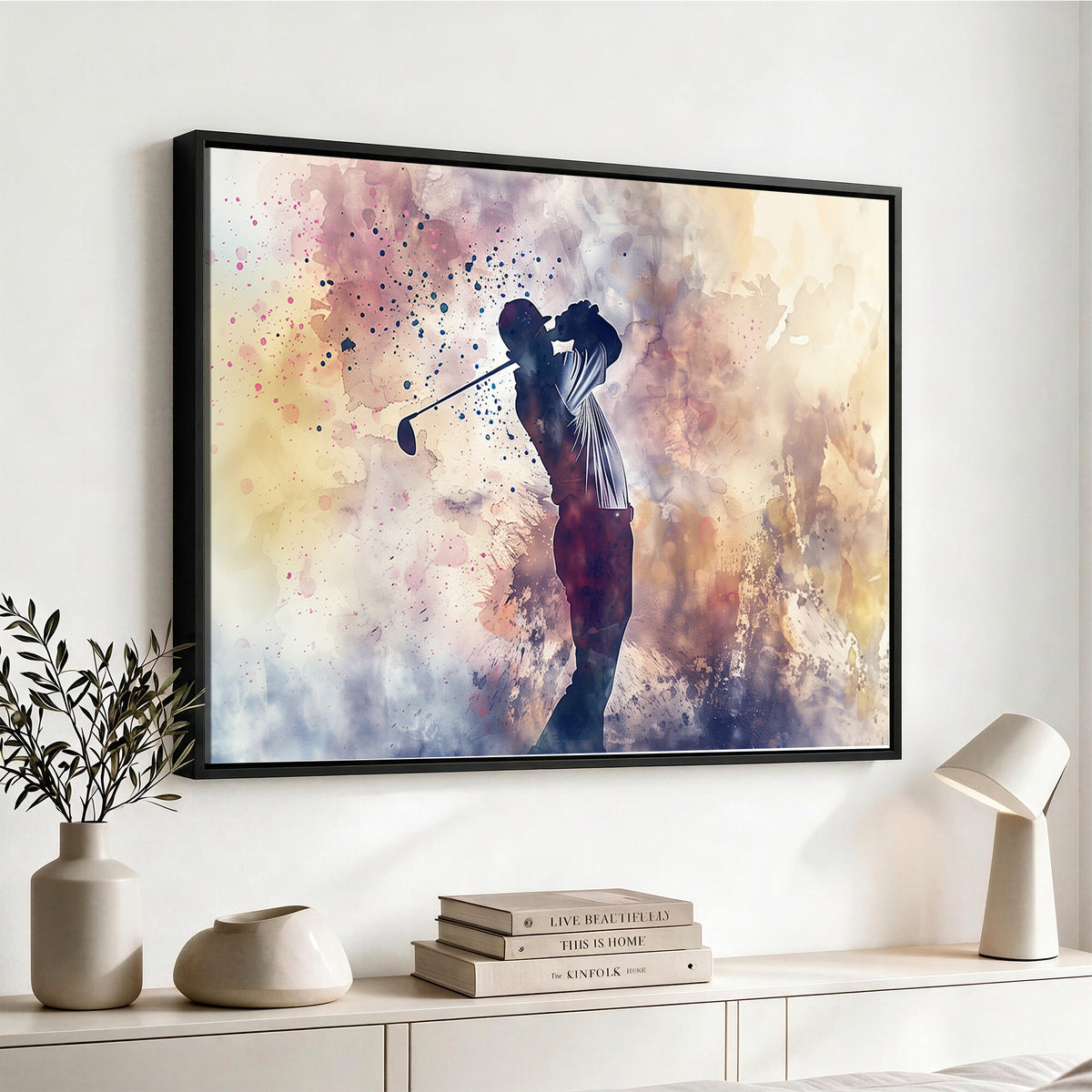10848-MGV-CV-36X24 - Abstract Watercolor Golf Player Wall Art Canvas Print