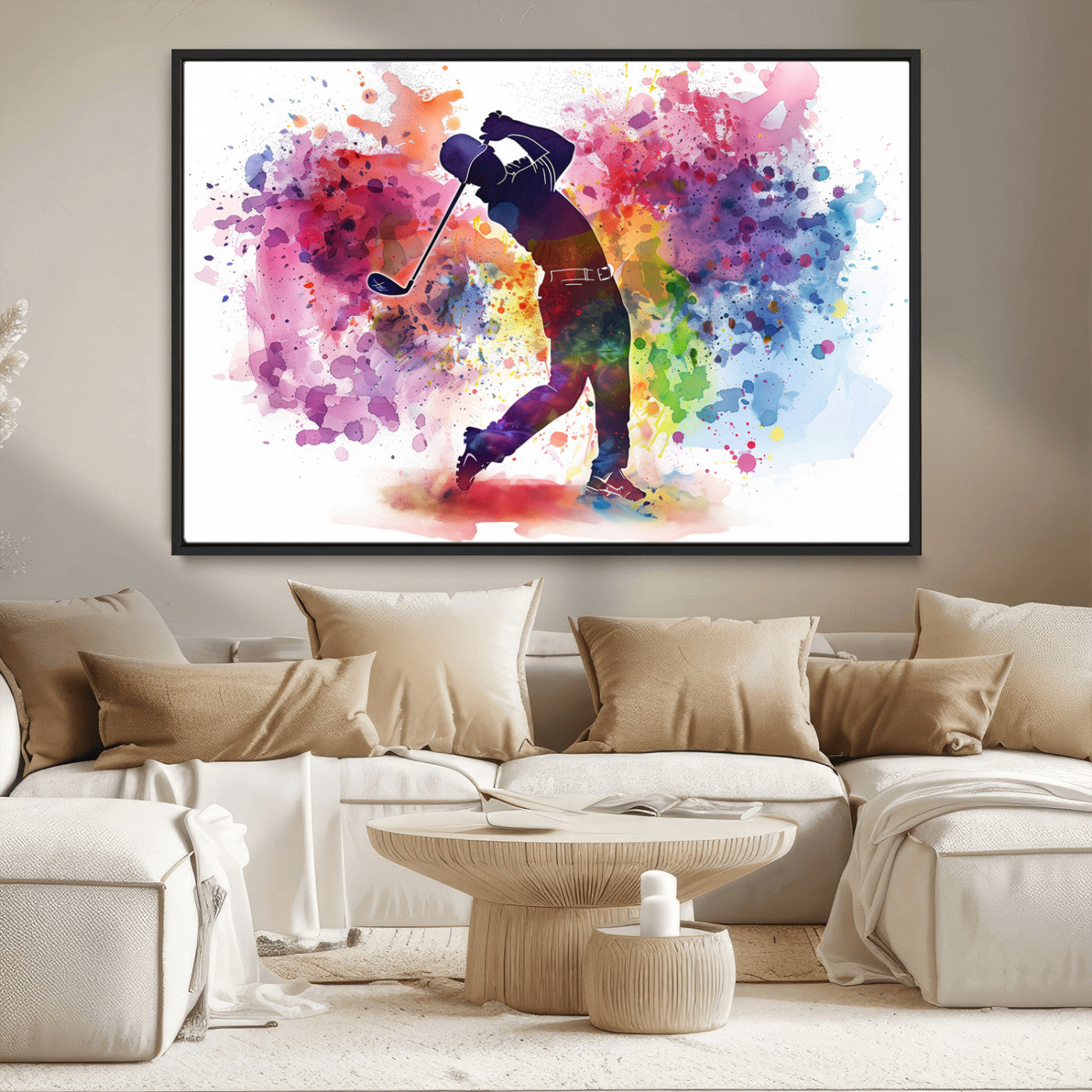 MGV-FC-36X24 - Colorful Golfer Swing Wall Art Canvas Print - Ready to Hang, Framed Sports Decor