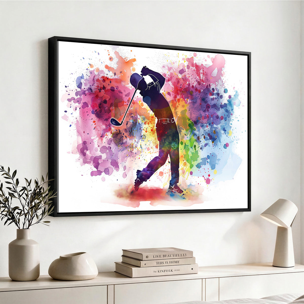 66537-MGV-CV-36X24 - Colorful Golfer Swing Wall Art Canvas Print, Ready to Hang