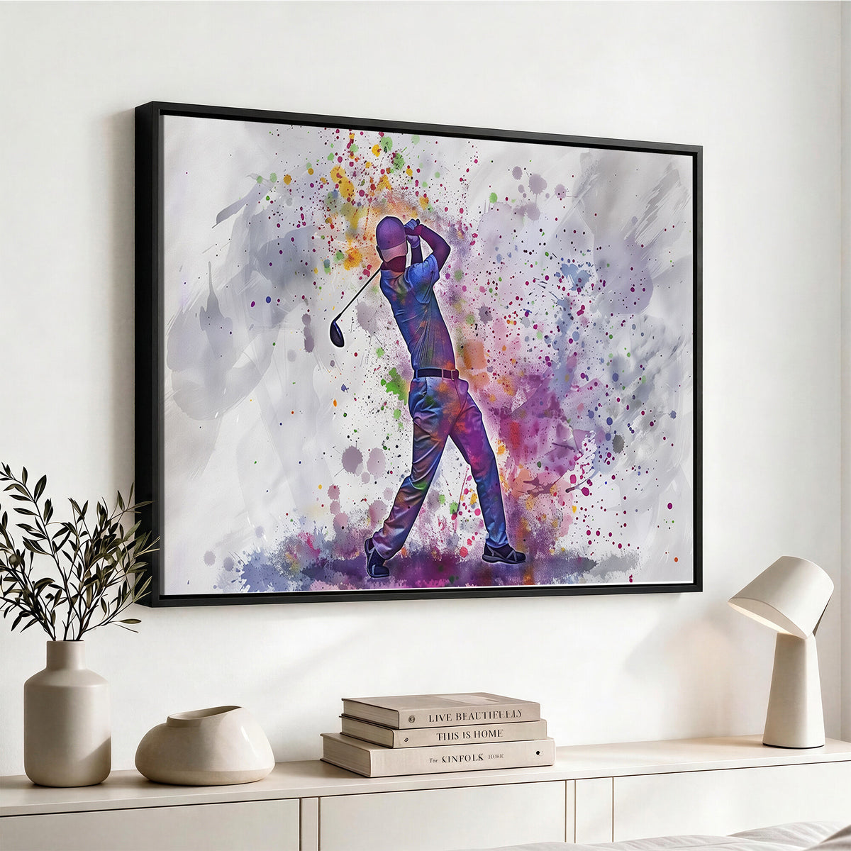60116-MGV-CV-36X24 - Watercolor Golf Swing Wall Art Canvas Print, Vibrant, Framed and Ready to Hang