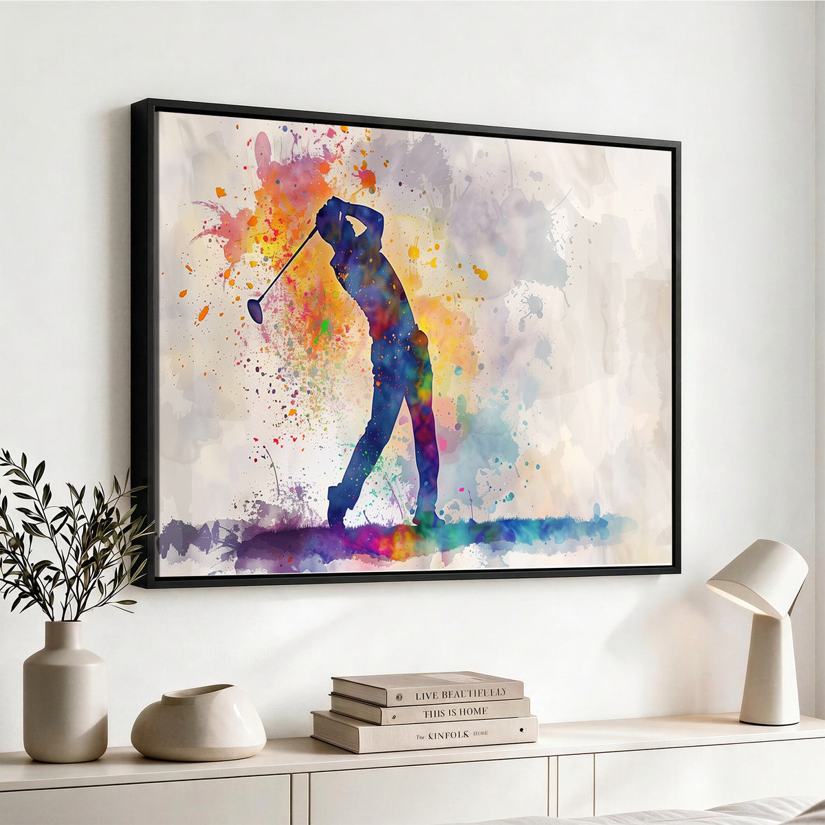 89625-MGV-CV-36X24 - Vibrant Watercolor Golf Swing Wall Art Canvas Print | Extra Large 3 Piece Canvas Wall Art