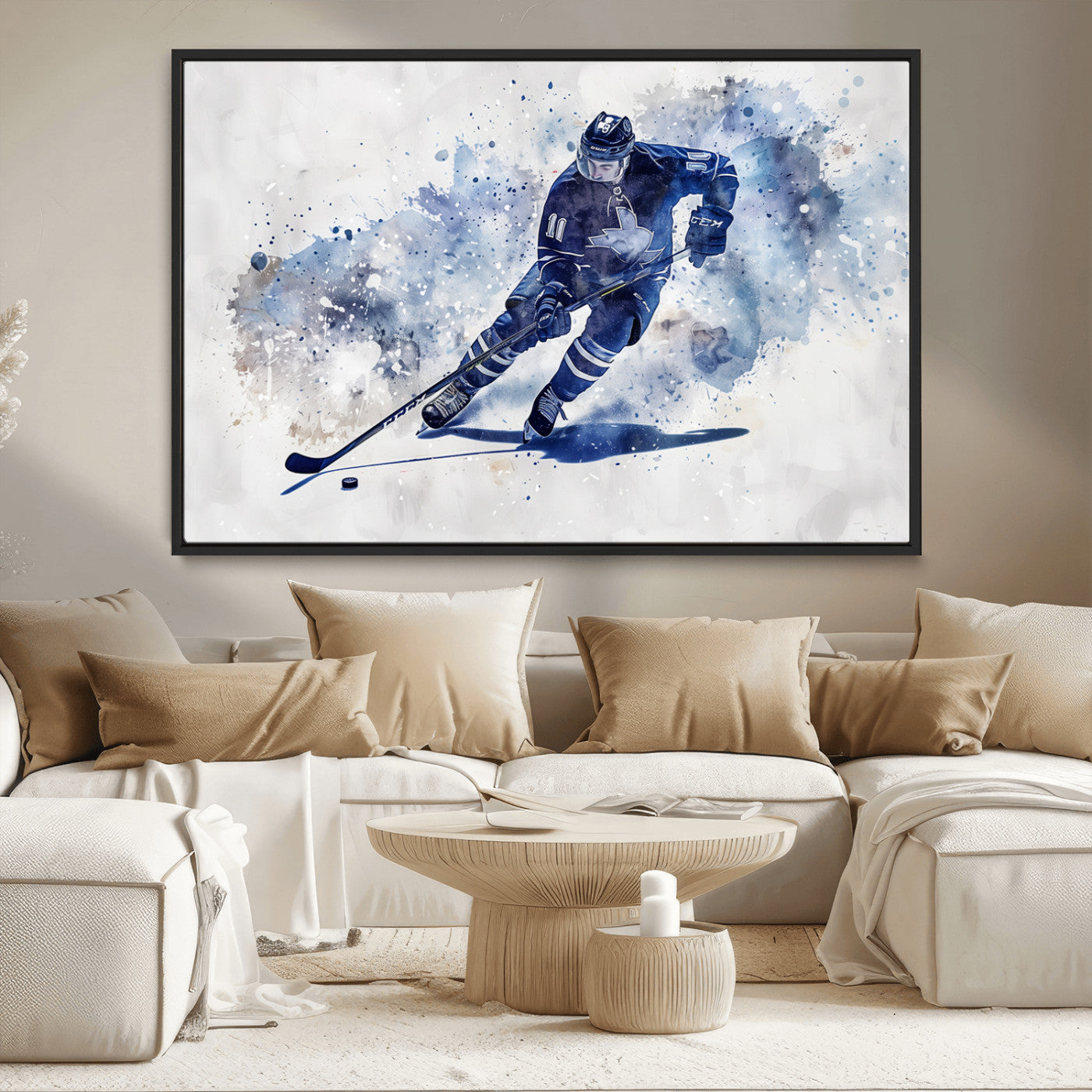 MGV-FC-36X24 - Hockey Player Wall Art Canvas Print - Sports-Inspired Watercolor Decor - Ready to Hang