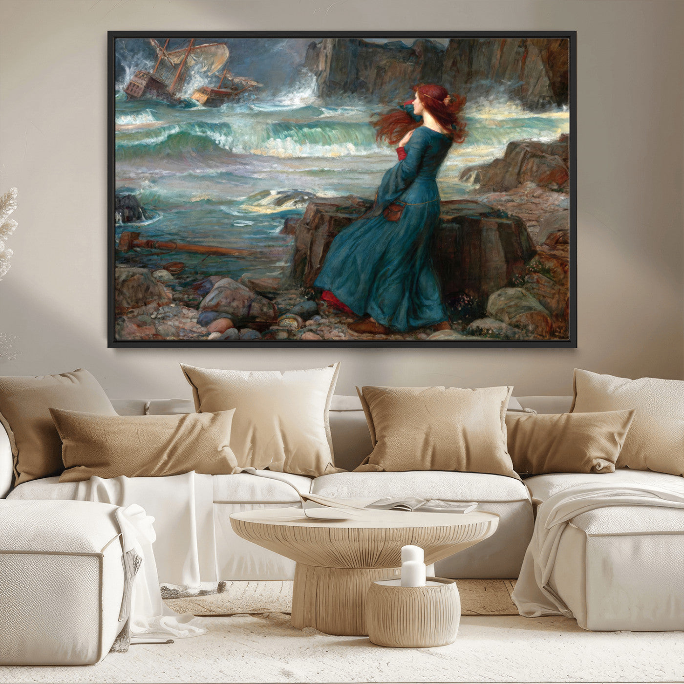 -Miranda by the Shore Wall Art Canvas Print – Tempest Scene Ocean Storm – Ready to Hang