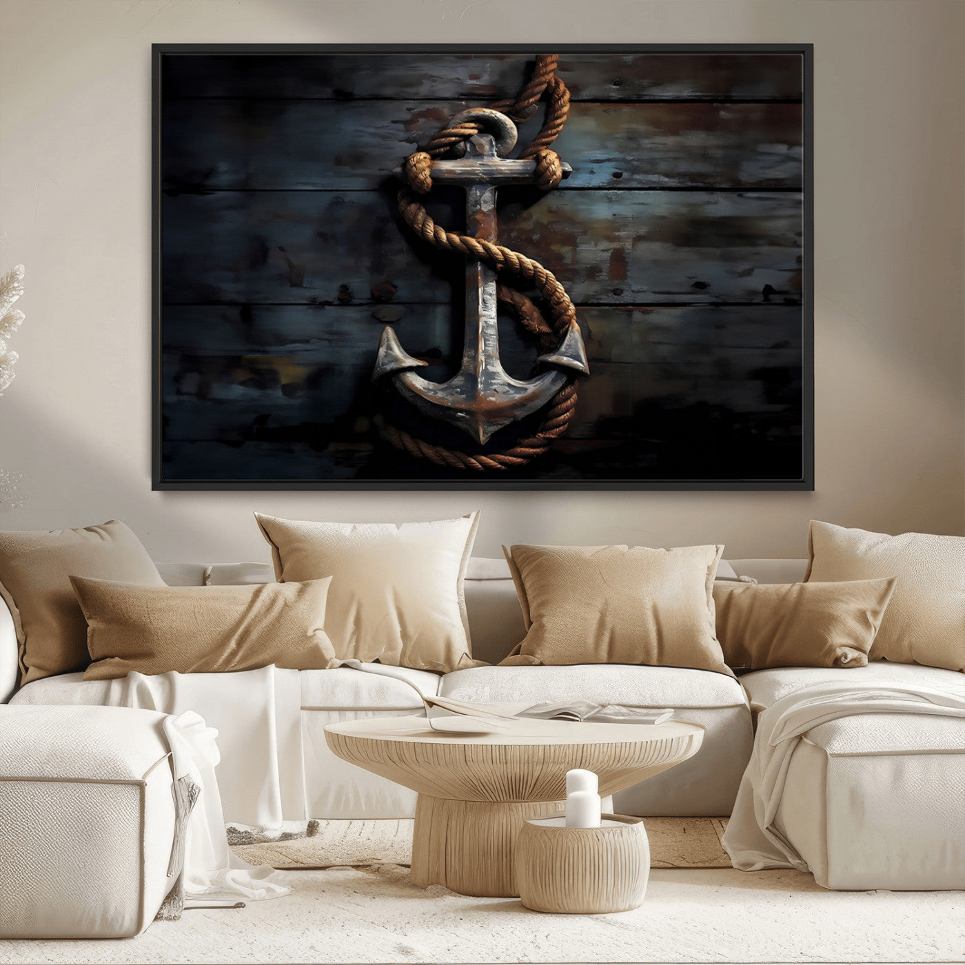 MGV-FC-36X24 - 3 Panel Grunge Abstract Anchor Wall Art Canvas Print Set