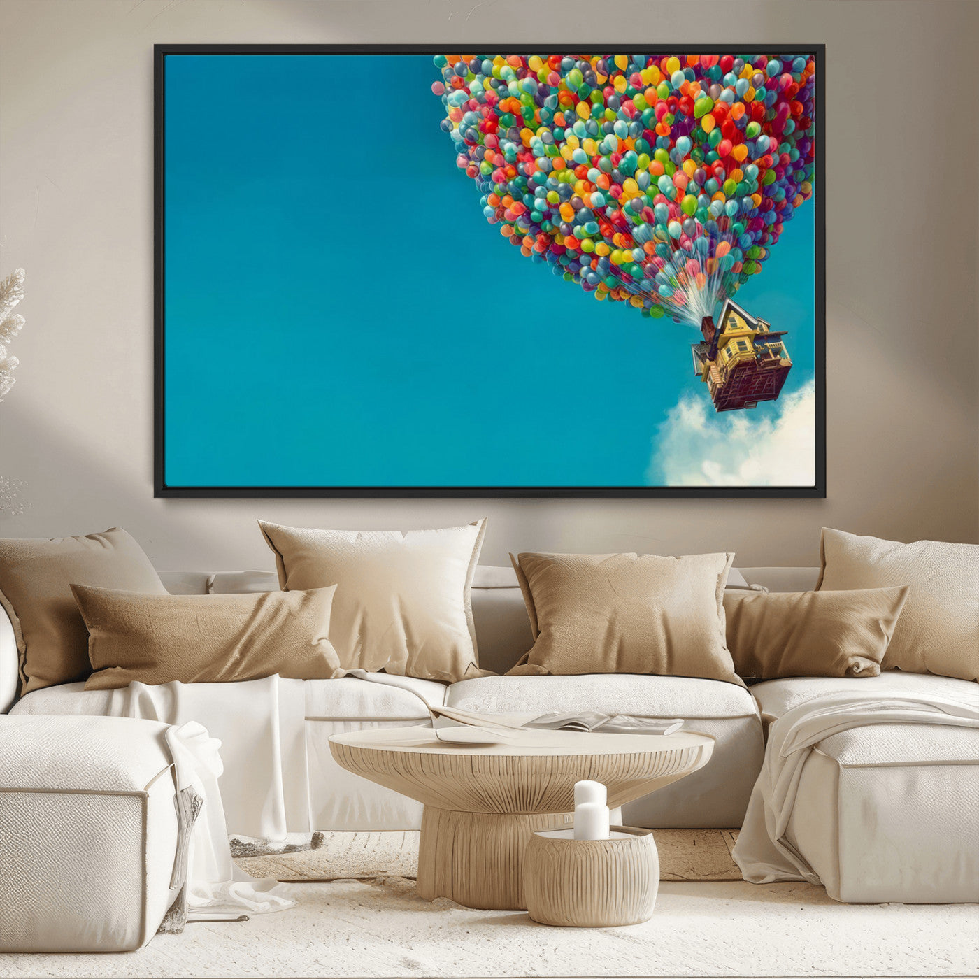 MGV-FC-36X24 - Carl Fredricksen, Up Movie Wall Art, Colorful Balloon House Art | Whimsical Wall Decor for Living