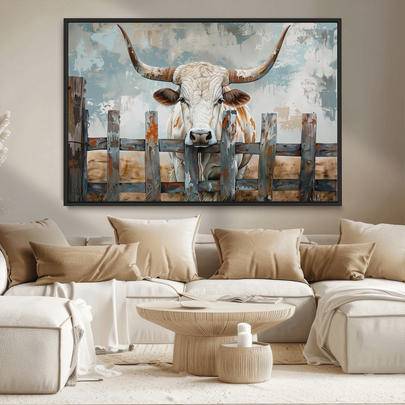 MGV-FC-36X24 - Vintage Cow Wall Art Canvas Print for Farmhouse Wall Decor Theme, Cattle Wall Art Print