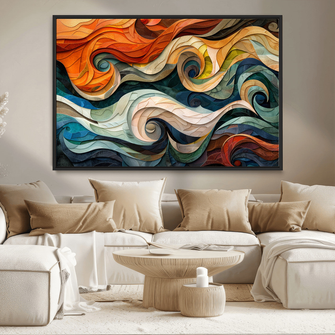 MGV-FC-36X24 - Abstract Wave Wall Art | Ready to Hang Framed Canvas Print | Vibrant Home Decor for Modern Spaces