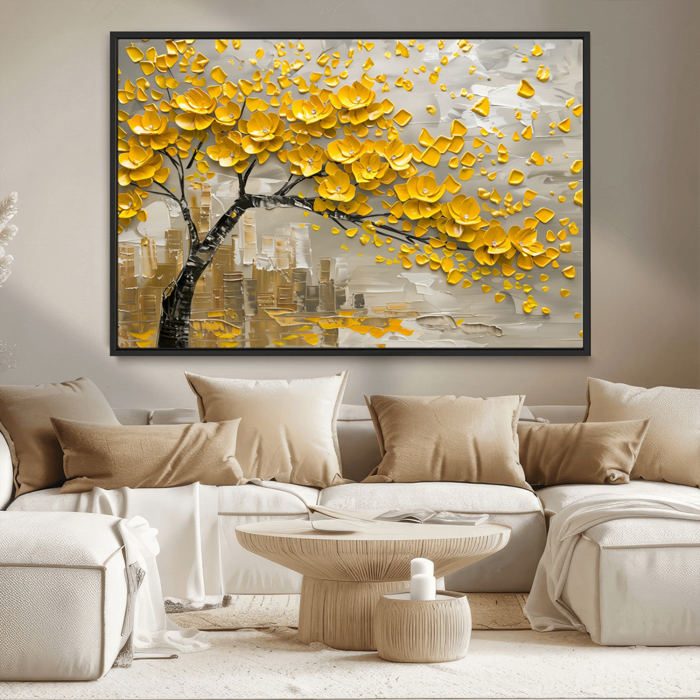 MGV-FC-36X24 - Yellow Blossom Tree Canvas Wall Art - Floral Abstract Modern Contemporary Artwork for Living Room or
