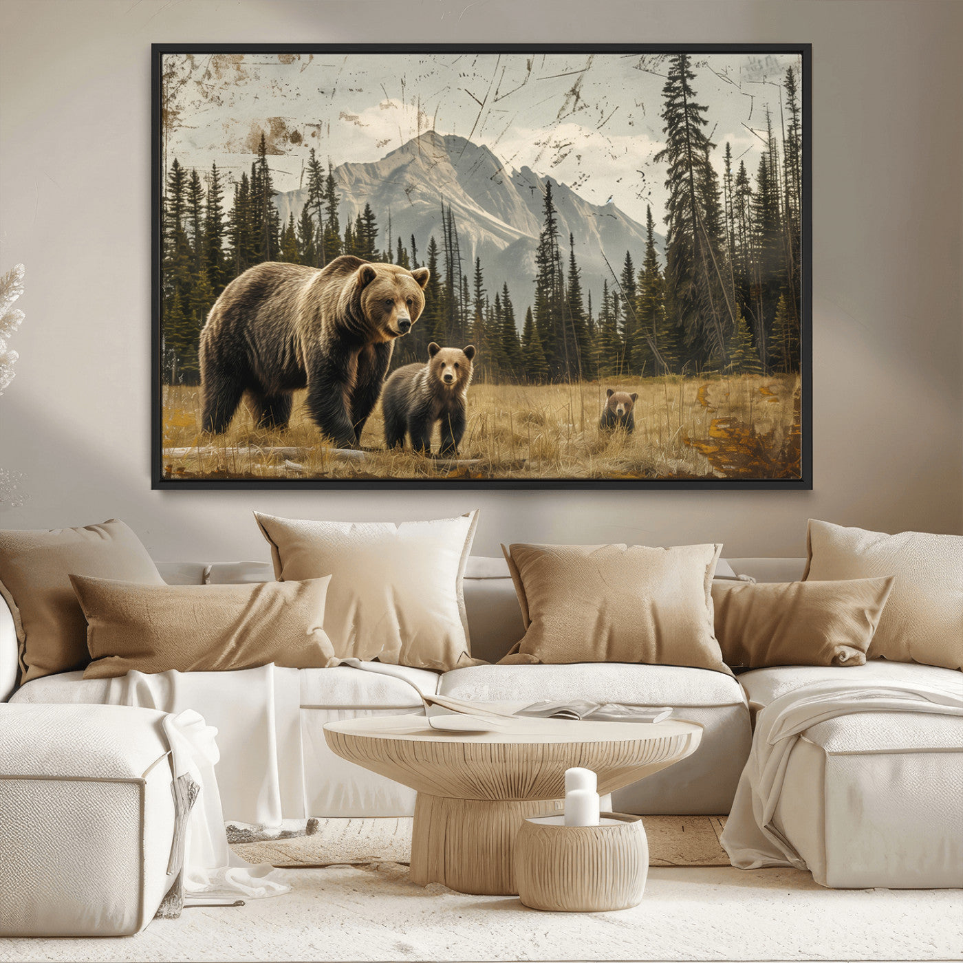 MGV-FC-36X24 - Rustic Grizzly 399 Bear Family Wall Art Canvas Print