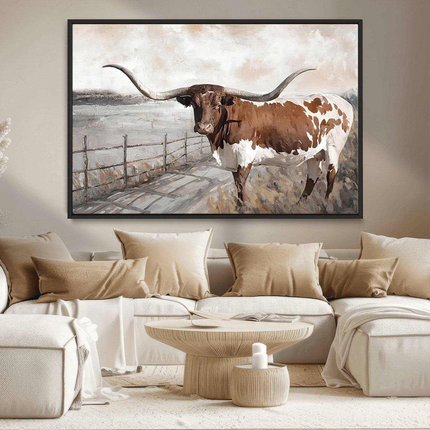 57340-MGV-CV-36X24-Vintage Texas Cow Wall Art Canvas Print, Rustic Longhorn Wall Art | Canvas Print for Farmhouse Decor