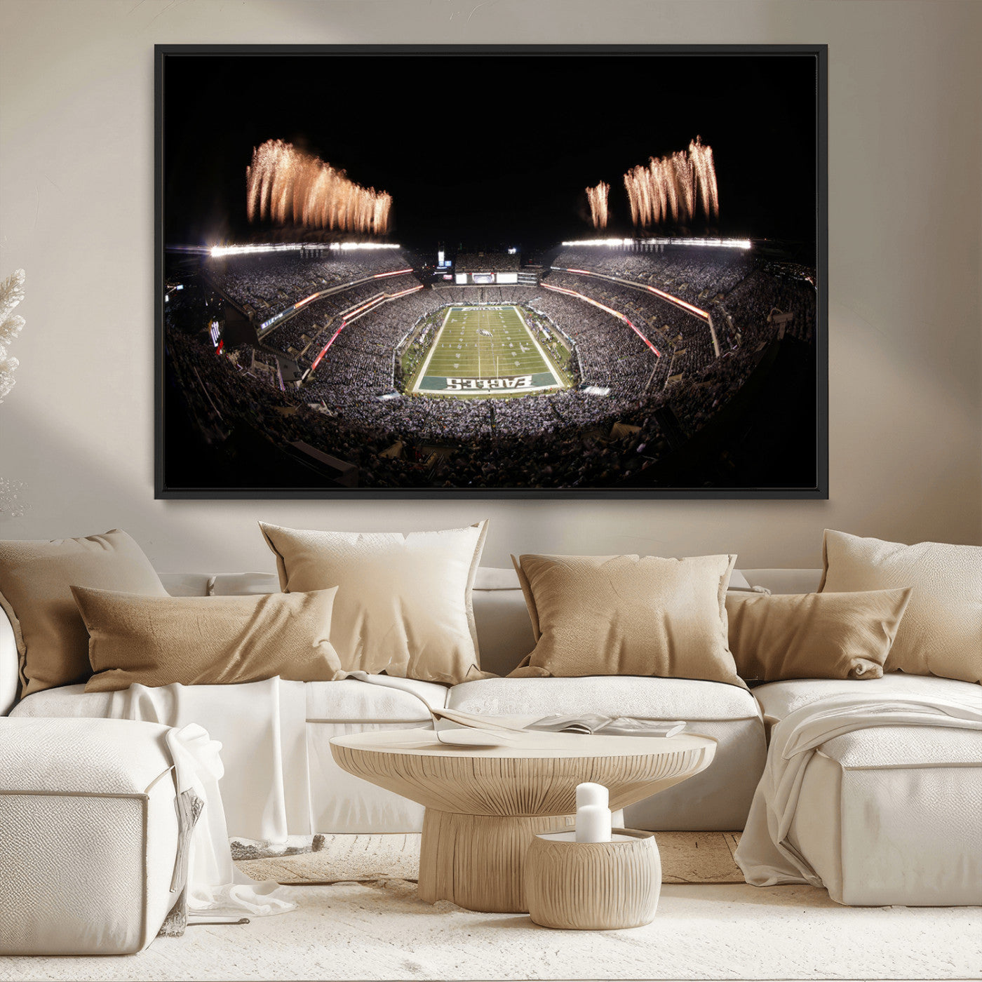 48893-MGV-CV-36X24-Eagles Field Stadium Wall Art - Lincoln Financial Field Fireworks Game Triple Canvas Wall Art -